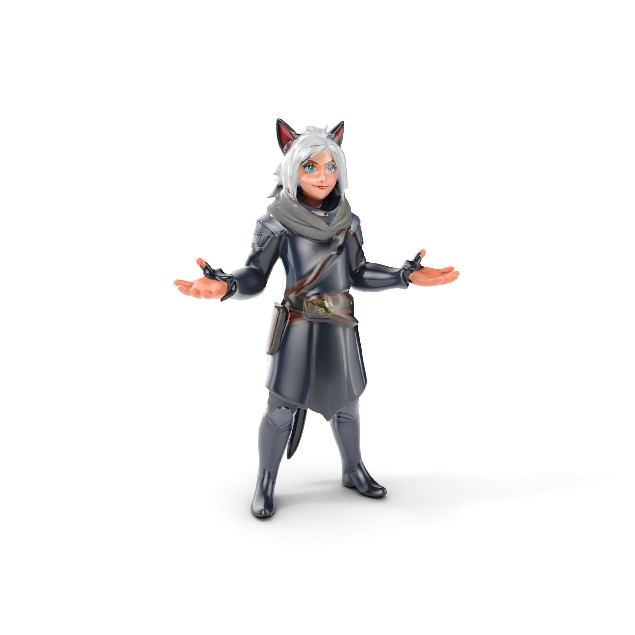 SilverHaired Warrior Cat Persona Rigged and Animated D Model Low-poly 3D model_15