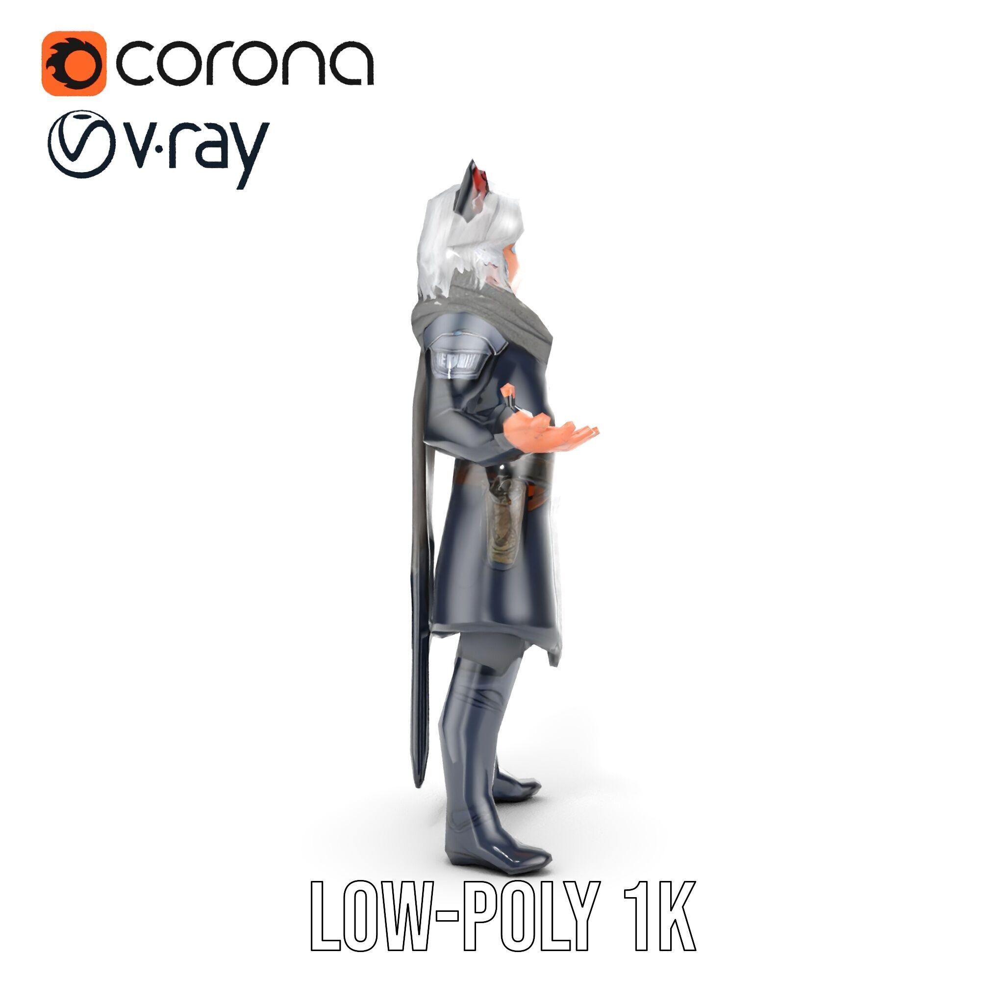 SilverHaired Warrior Cat Persona Rigged and Animated D Model Low-poly 3D model_13