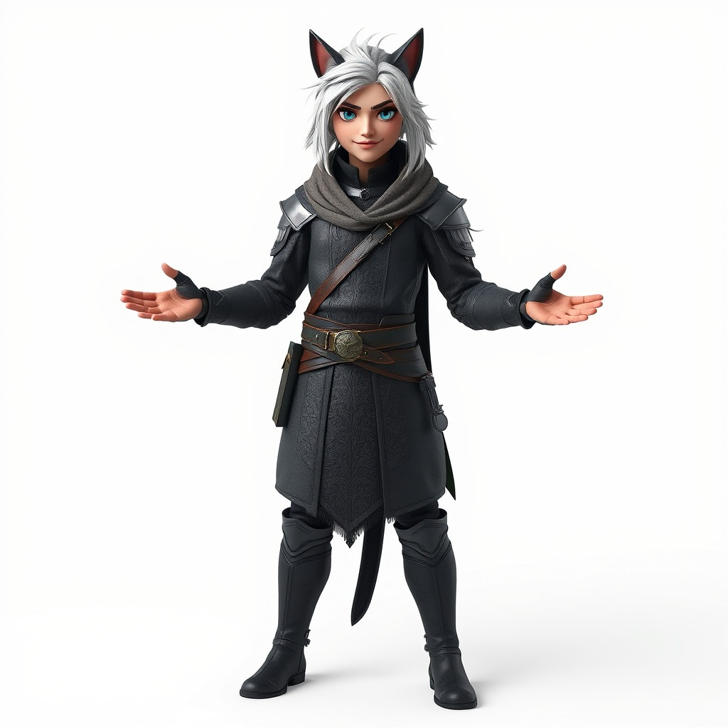 SilverHaired Warrior Cat Persona Rigged and Animated D Model Low-poly 3D model_2