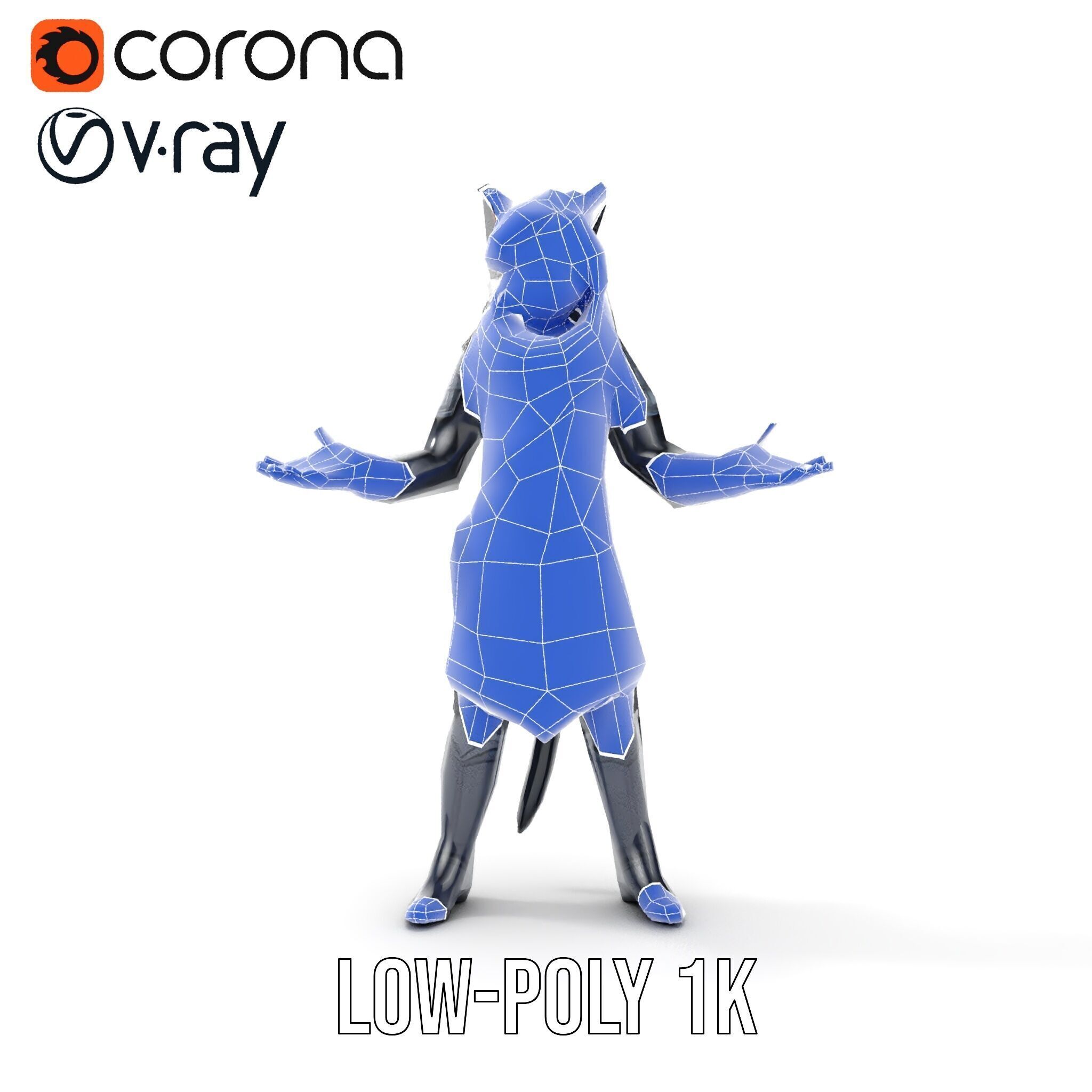 SilverHaired Warrior Cat Persona Rigged and Animated D Model Low-poly 3D model_21