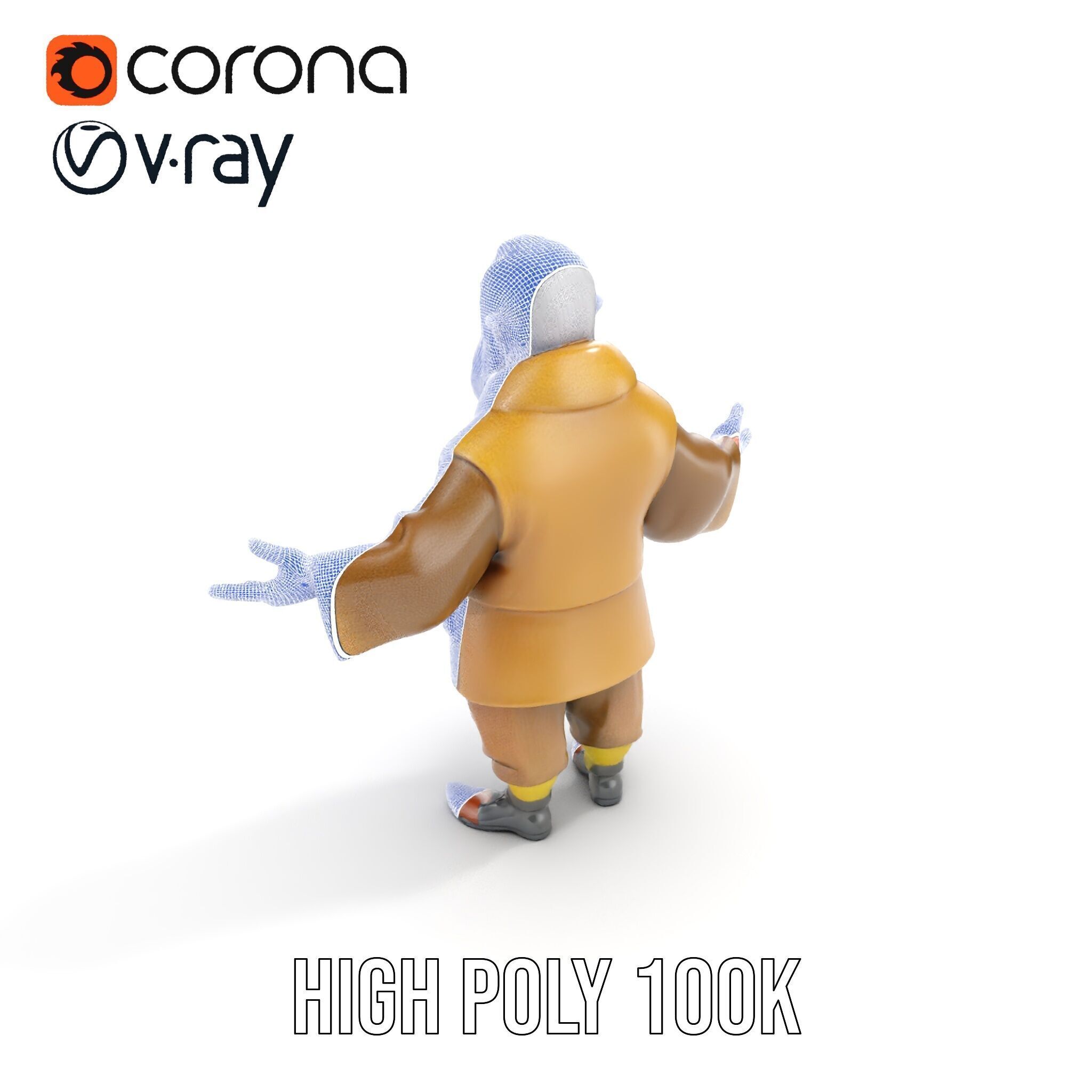 Elderly Adventurer Wizard Rigged and Animated D Character Model Low-poly 3D model_36