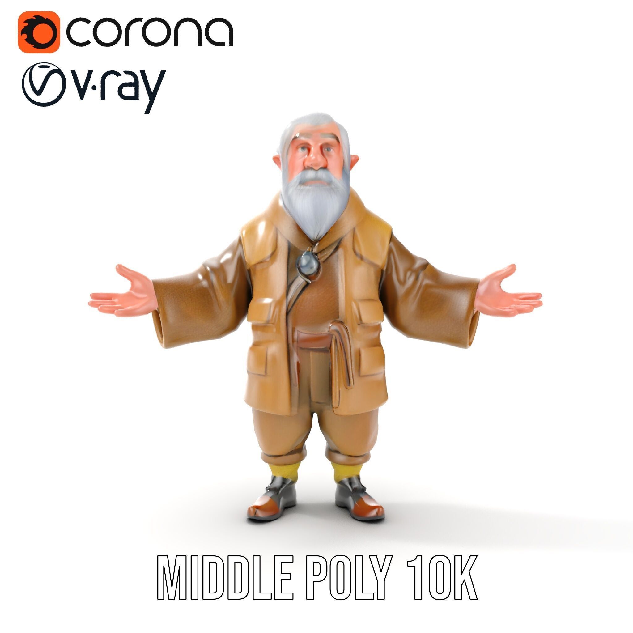Elderly Adventurer Wizard Rigged and Animated D Character Model Low-poly 3D model_15