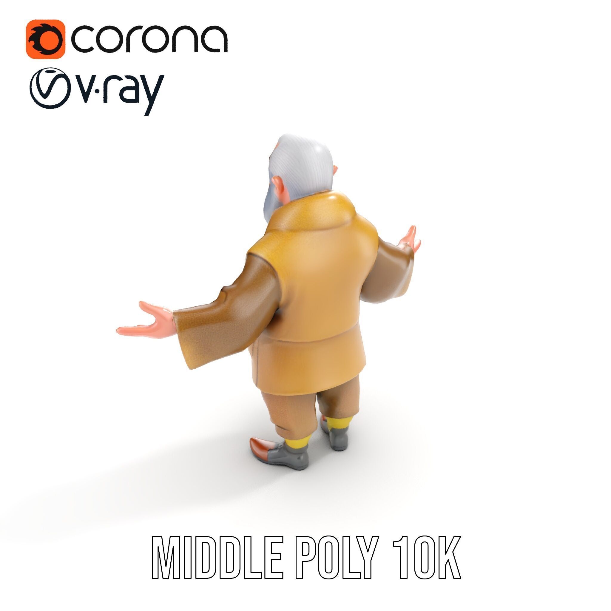 Elderly Adventurer Wizard Rigged and Animated D Character Model Low-poly 3D model_12