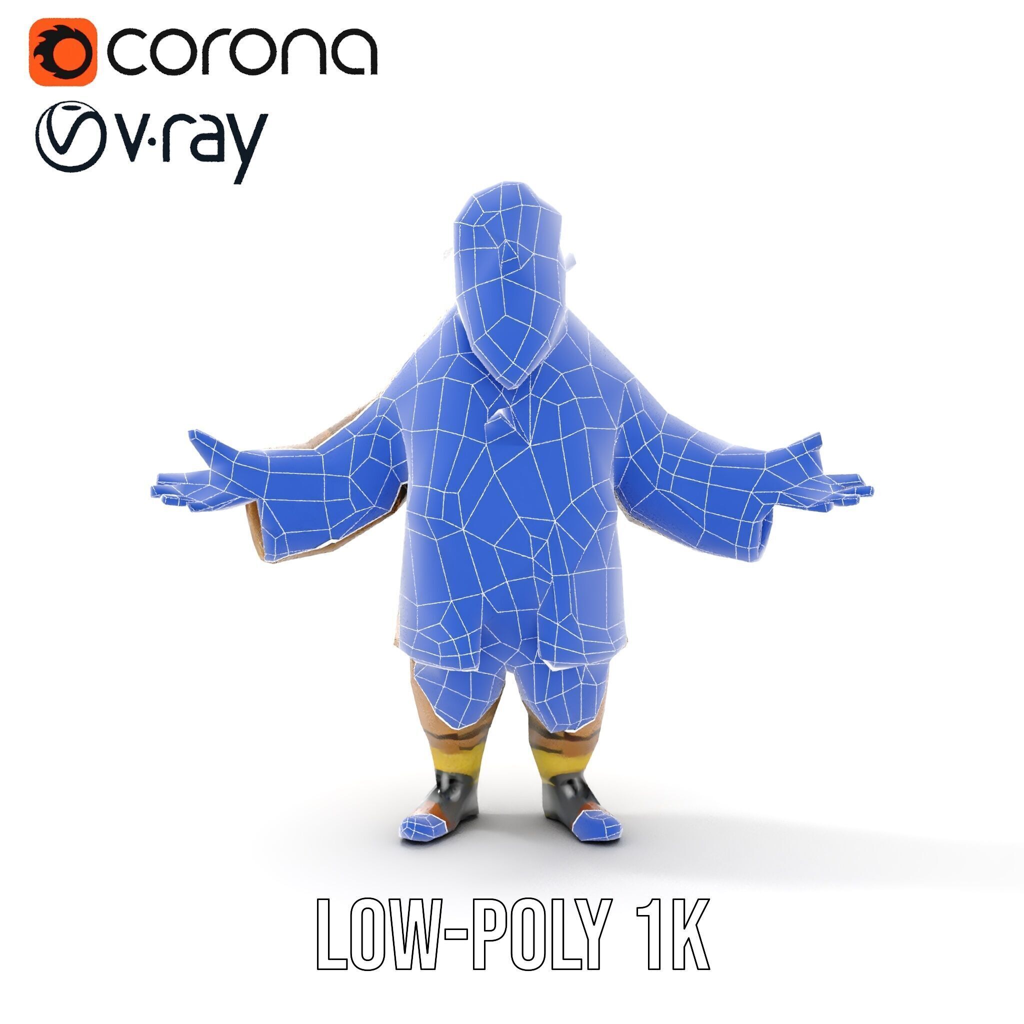 Elderly Adventurer Wizard Rigged and Animated D Character Model Low-poly 3D model_26