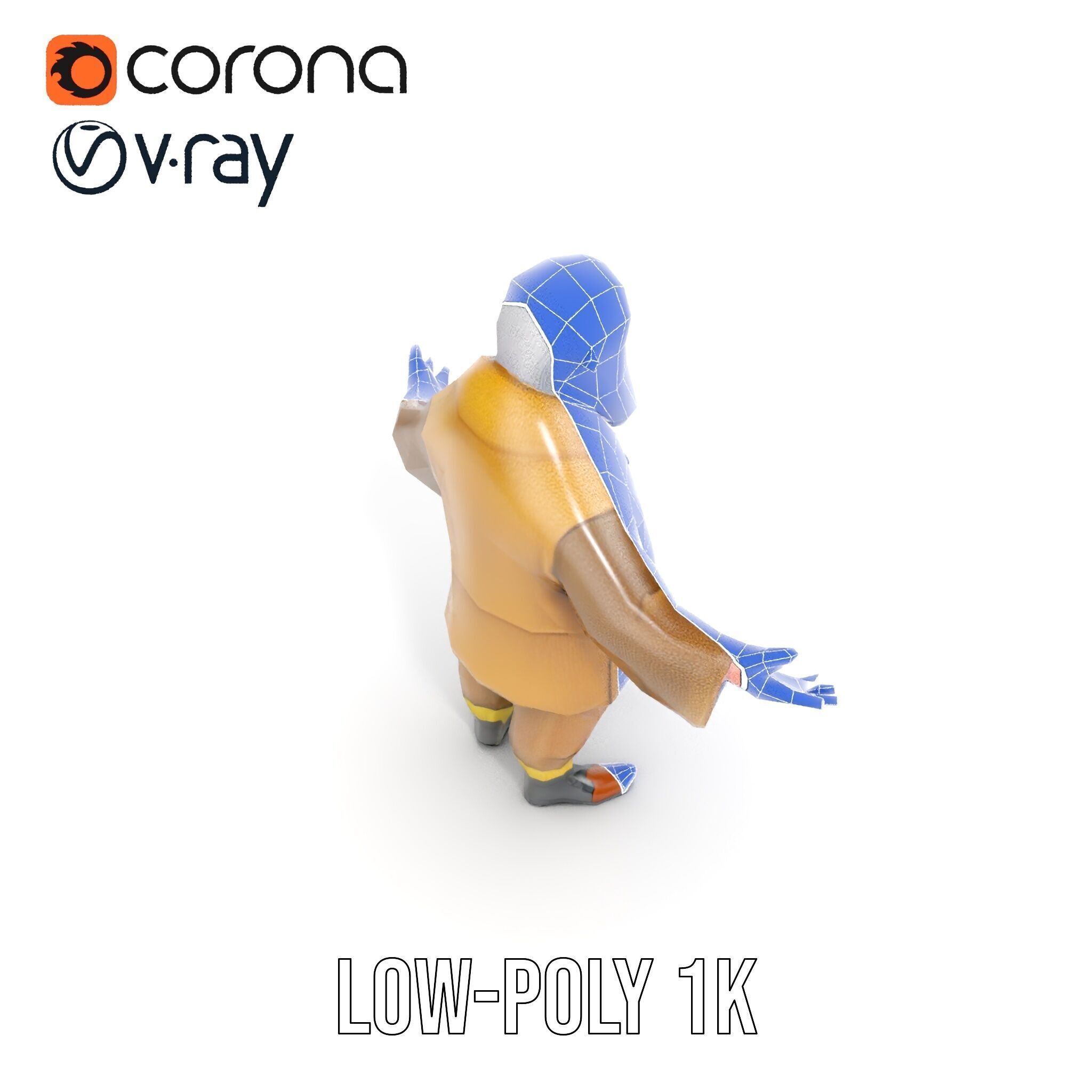 Elderly Adventurer Wizard Rigged and Animated D Character Model Low-poly 3D model_16