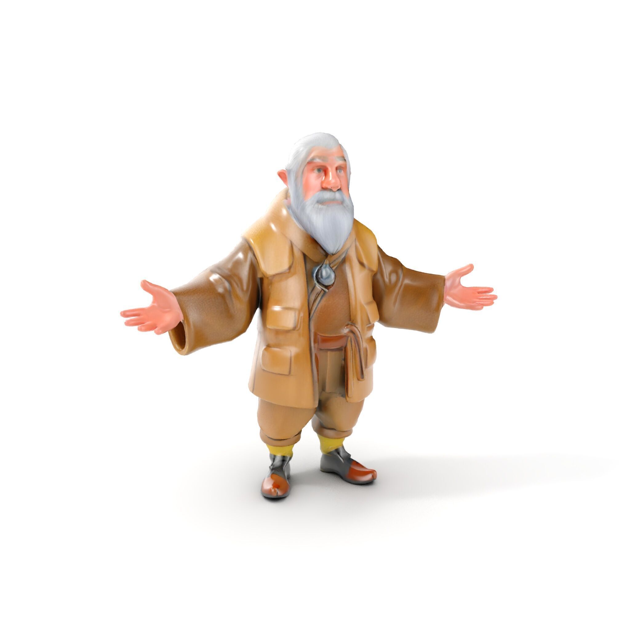 Elderly Adventurer Wizard Rigged and Animated D Character Model Low-poly 3D model_20