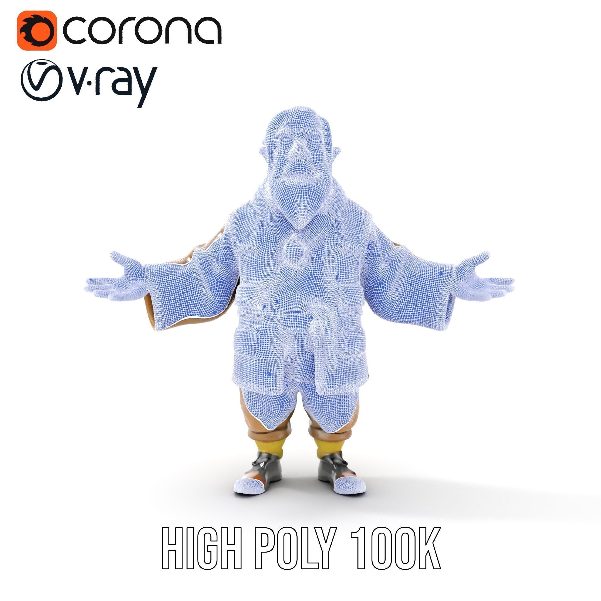 Elderly Adventurer Wizard Rigged and Animated D Character Model Low-poly 3D model_40