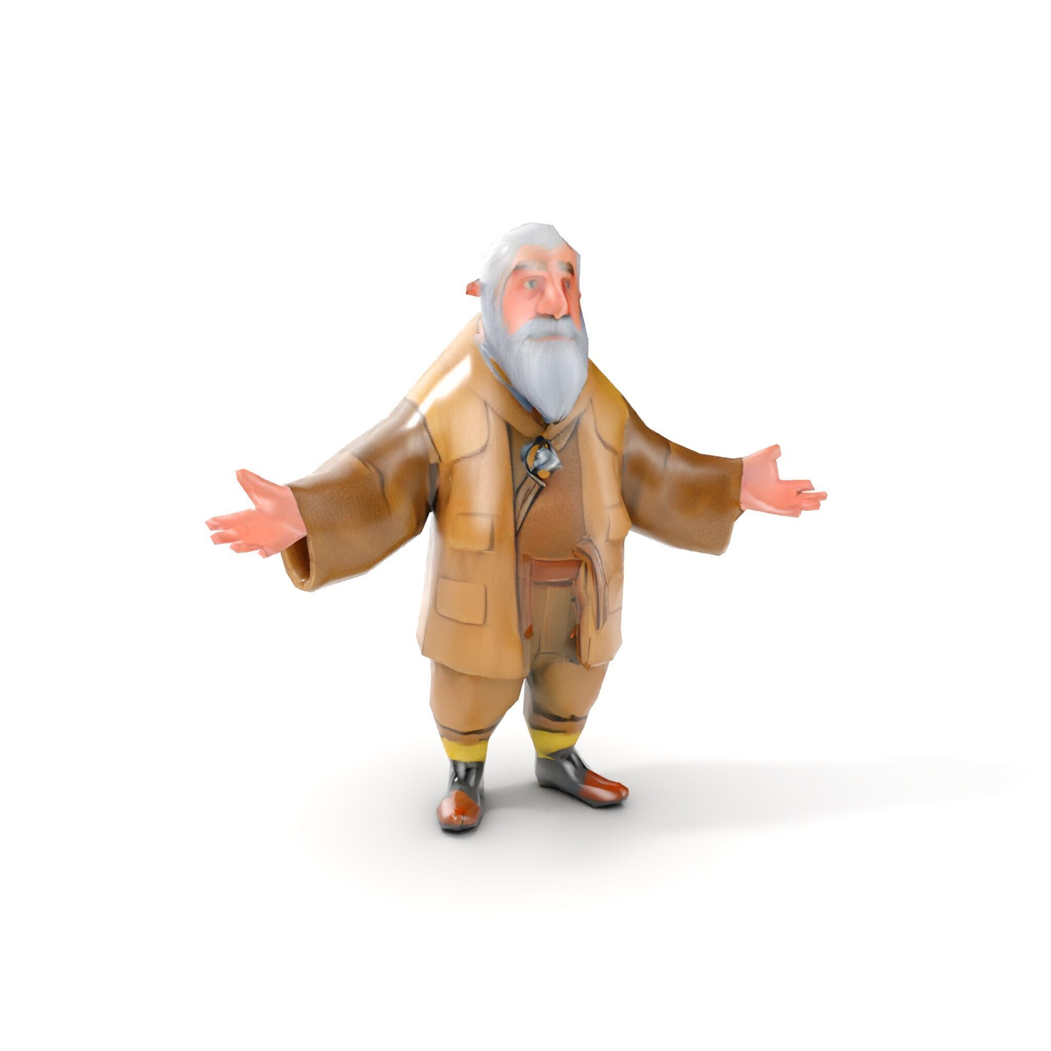 Elderly Adventurer Wizard Rigged and Animated D Character Model Low-poly 3D model_24