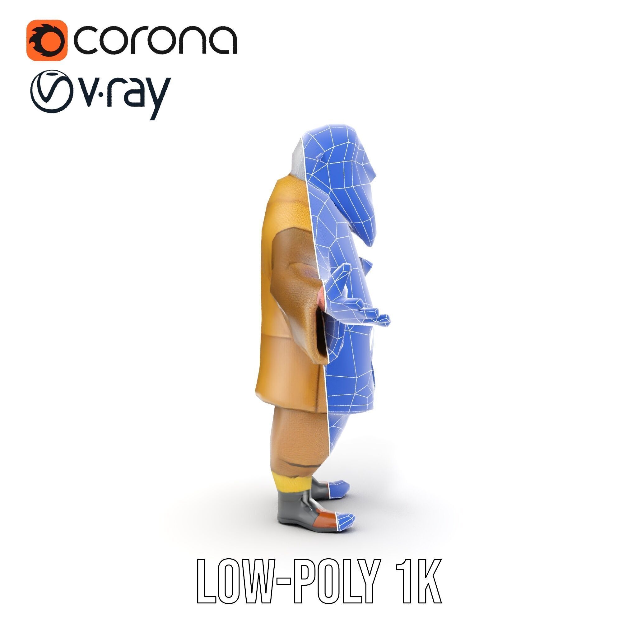 Elderly Adventurer Wizard Rigged and Animated D Character Model Low-poly 3D model_10