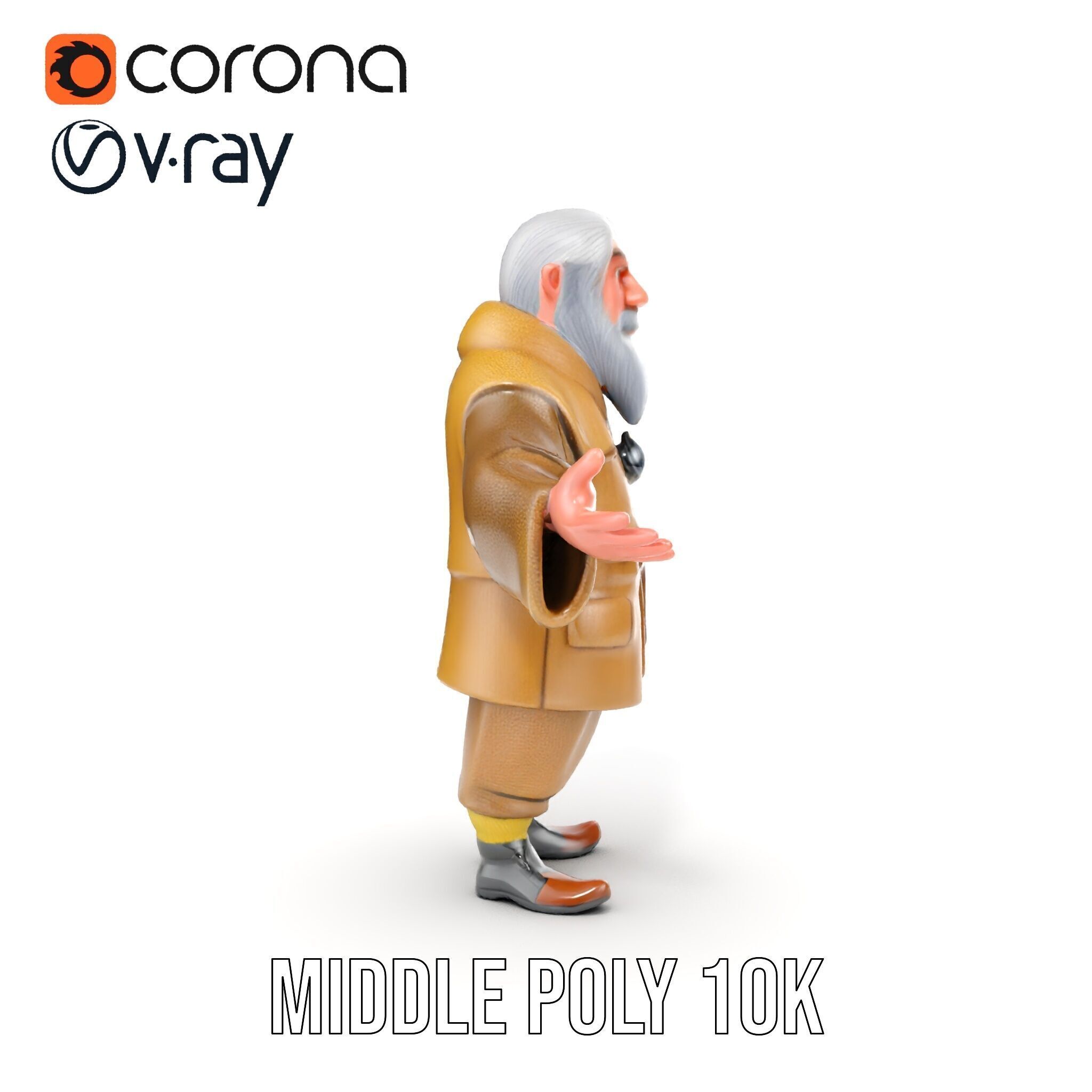 Elderly Adventurer Wizard Rigged and Animated D Character Model Low-poly 3D model_23