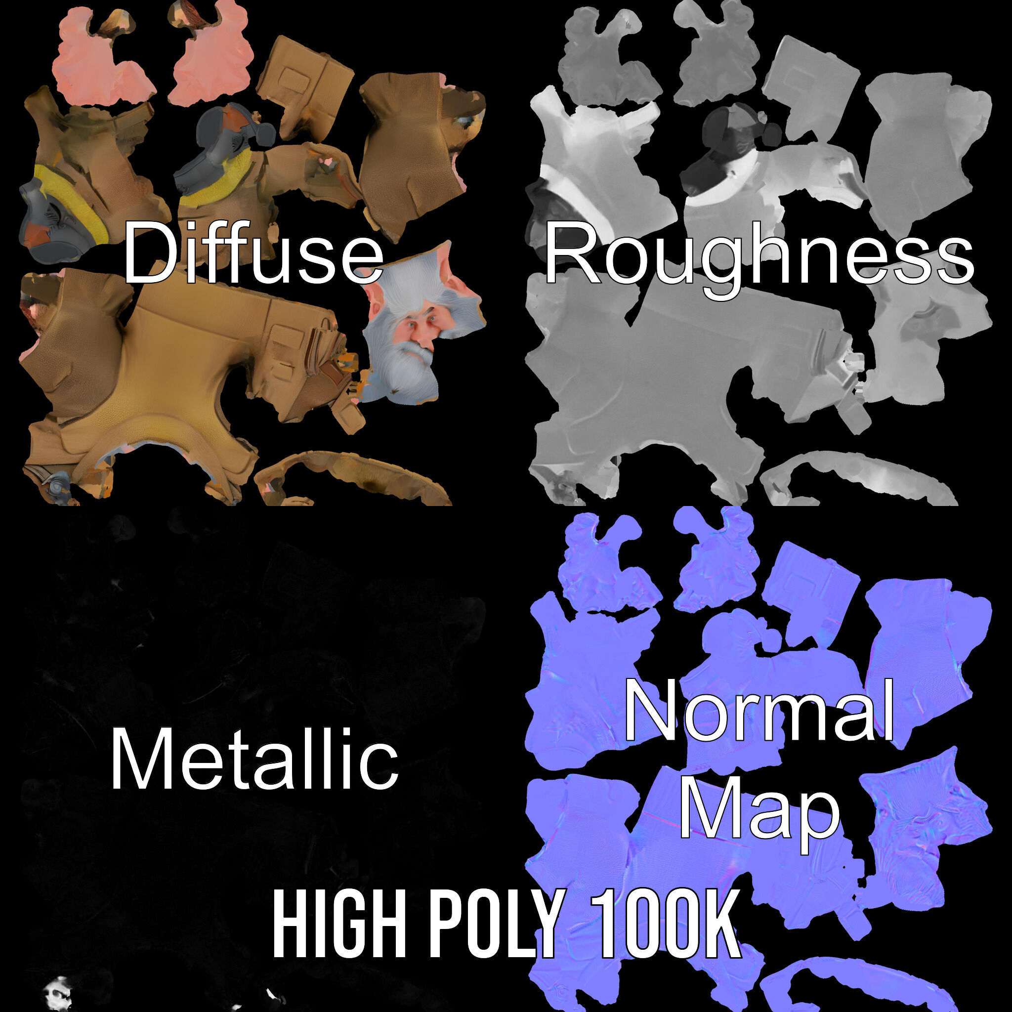 Elderly Adventurer Wizard Rigged and Animated D Character Model Low-poly 3D model_3