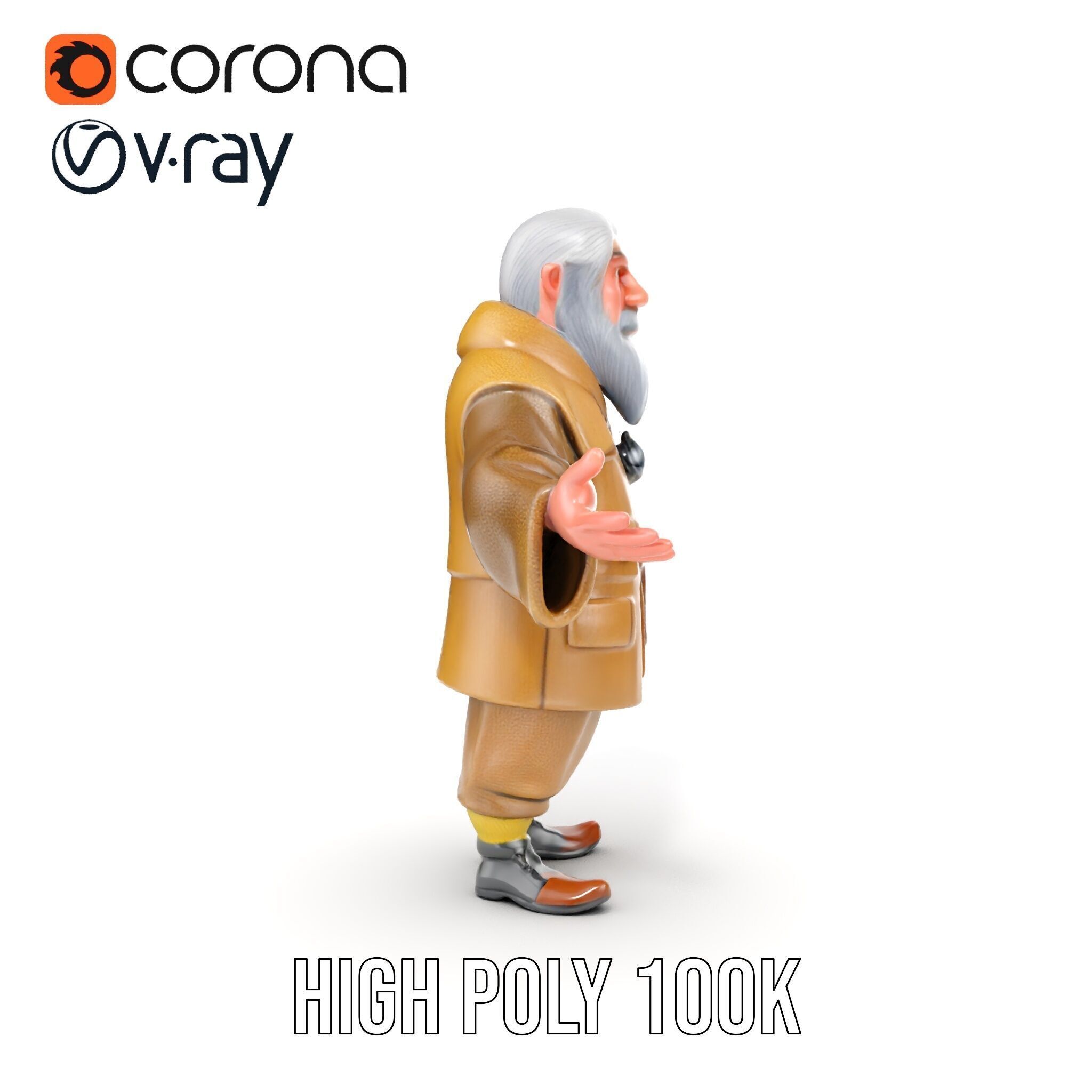 Elderly Adventurer Wizard Rigged and Animated D Character Model Low-poly 3D model_30