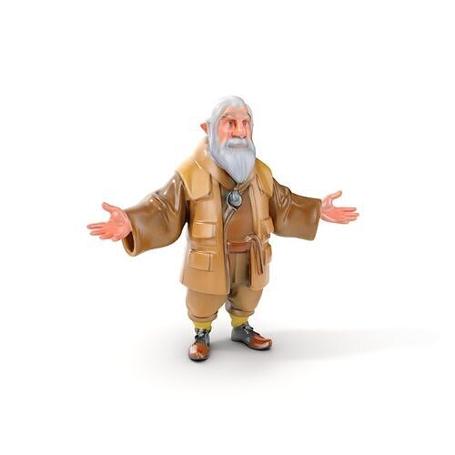 Elderly Adventurer Wizard Rigged and Animated D Character Model Low-poly 3D model