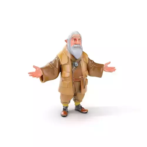 Elderly Adventurer Wizard Rigged and Animated D Character Model Low-poly 3D model