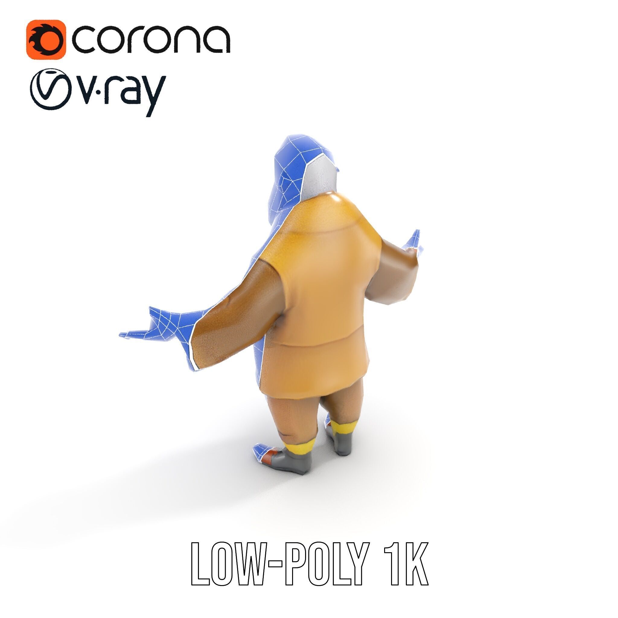 Elderly Adventurer Wizard Rigged and Animated D Character Model Low-poly 3D model_32