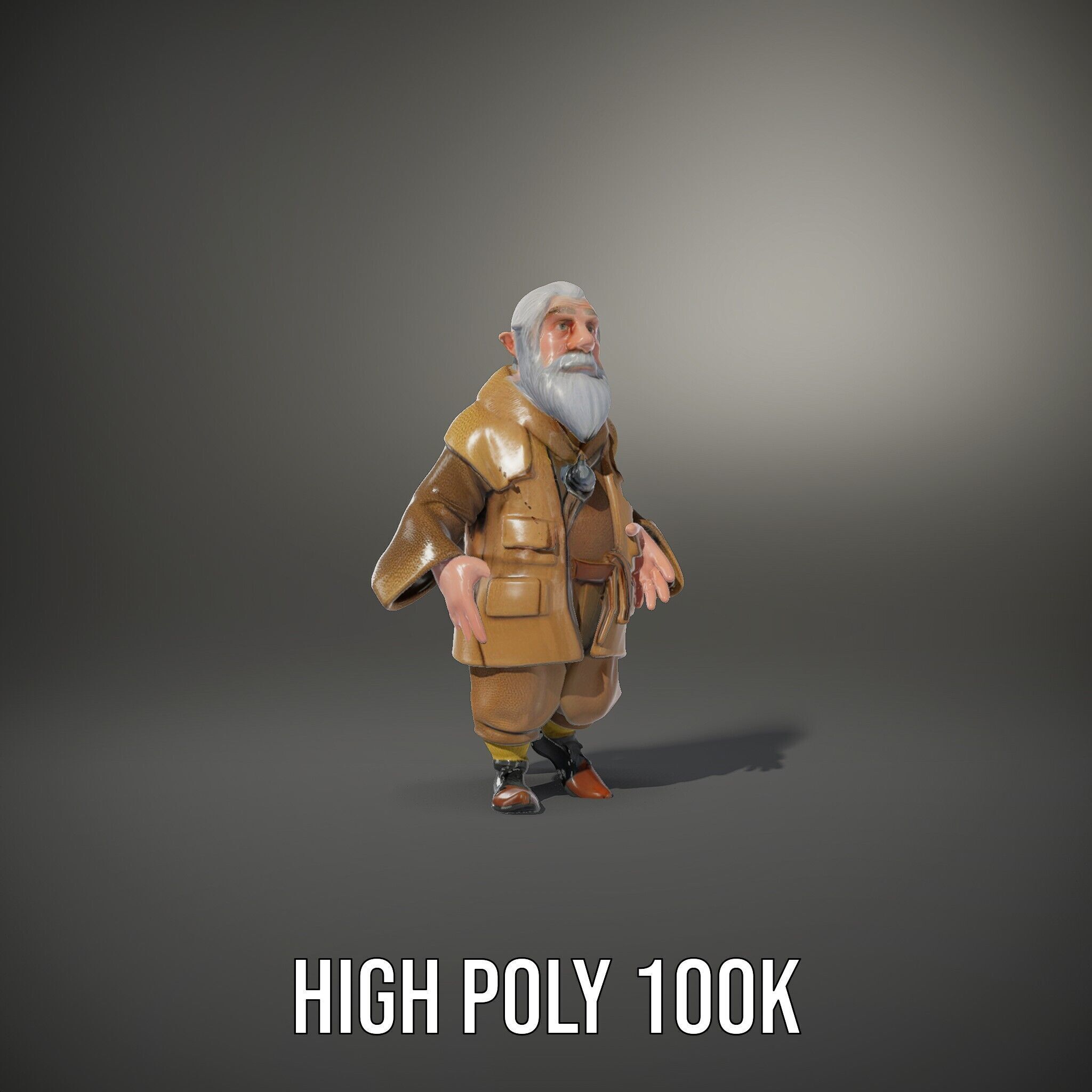 Elderly Adventurer Wizard Rigged and Animated D Character Model Low-poly 3D model_8