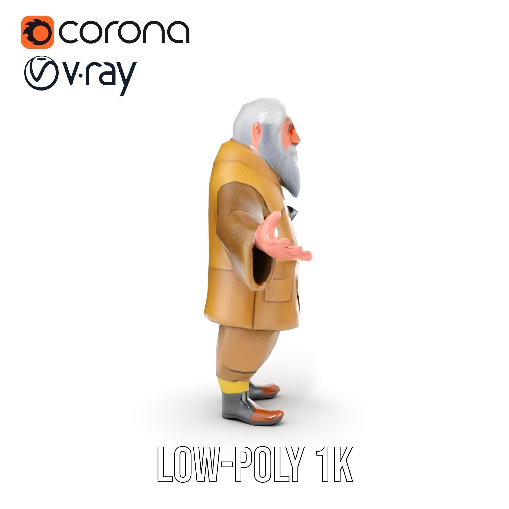 Elderly Adventurer Wizard Rigged and Animated D Character Model Low-poly 3D model_13