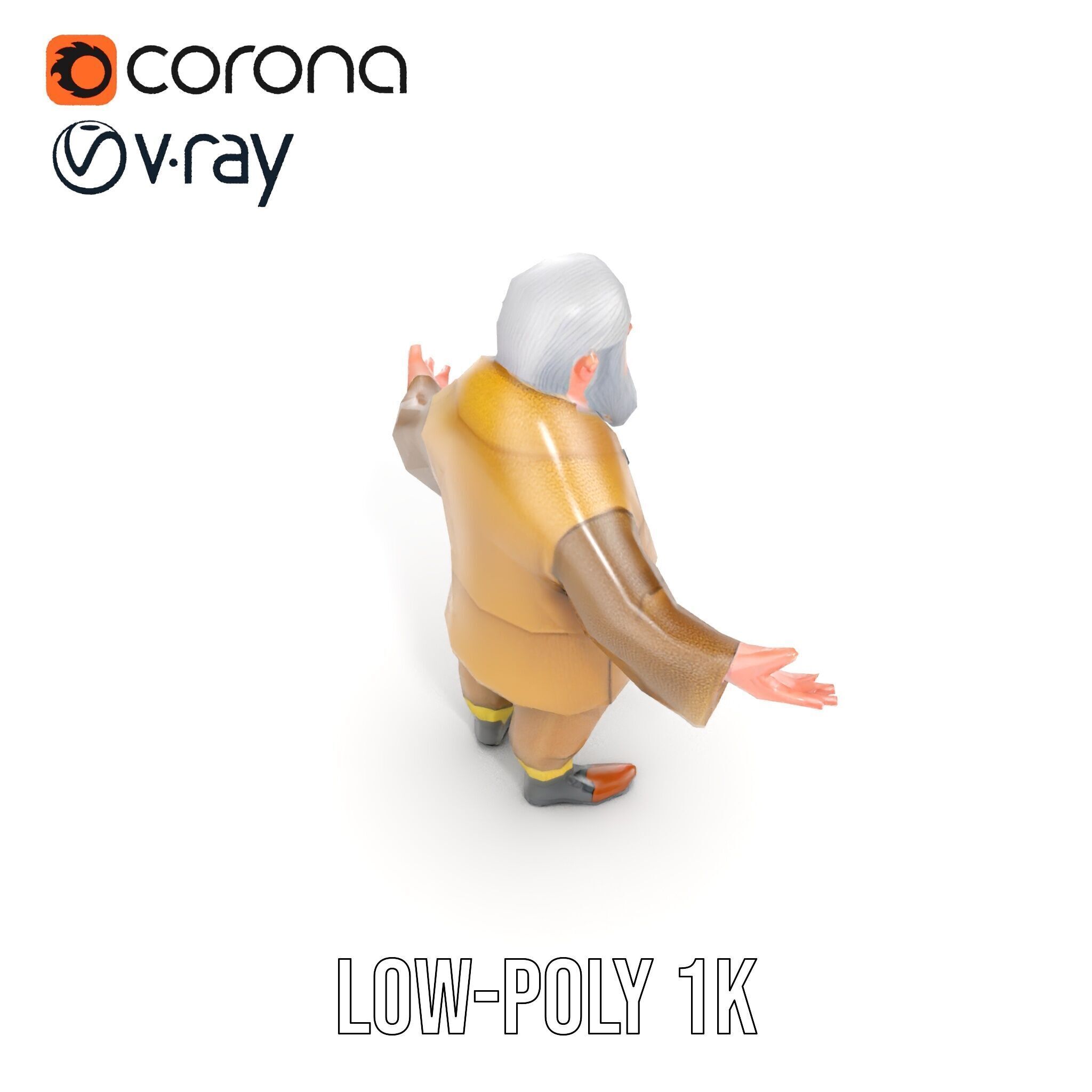 Elderly Adventurer Wizard Rigged and Animated D Character Model Low-poly 3D model_29