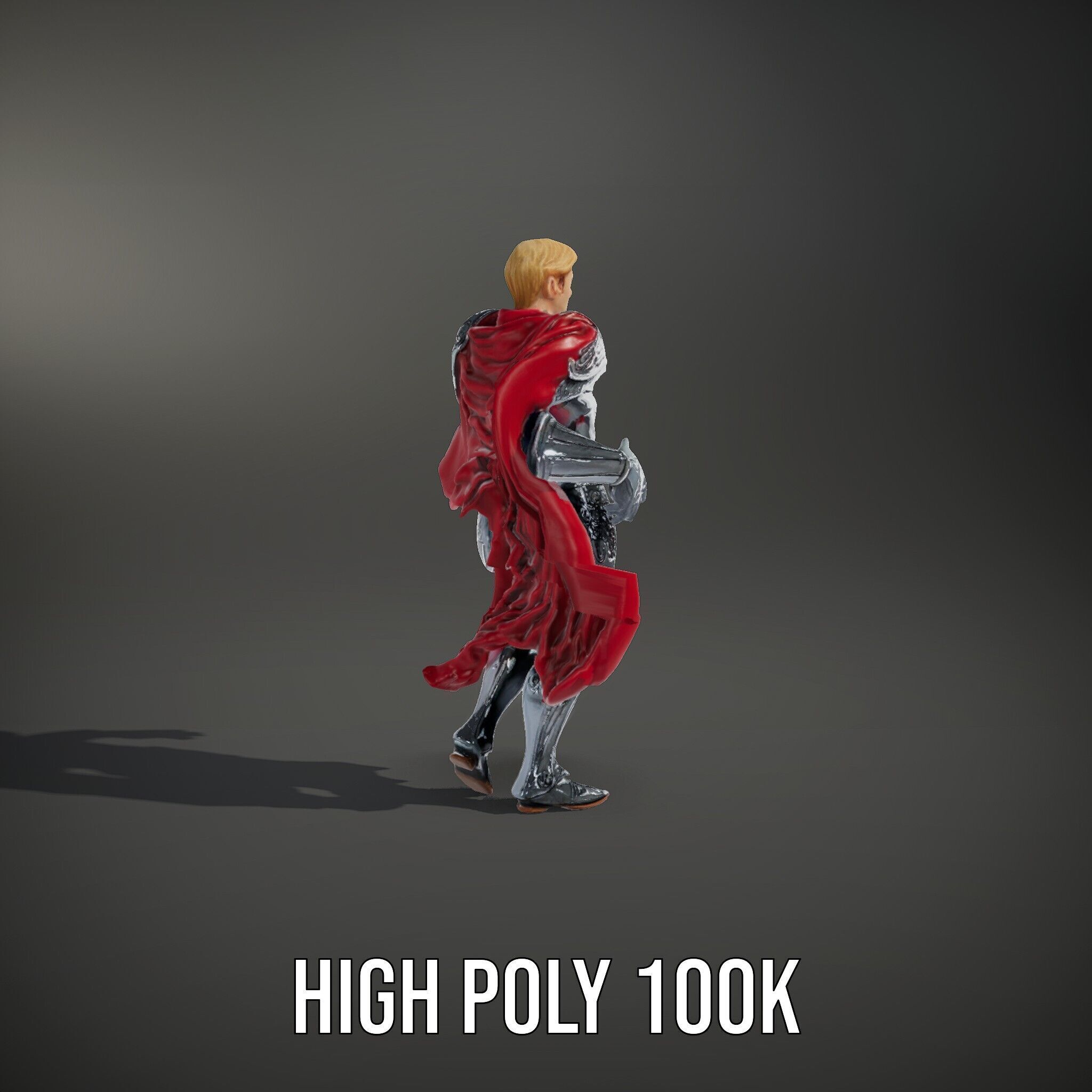 Heroic Knight in Armor with Red Cape Rigged and Animated Char... Low-poly 3D model_14