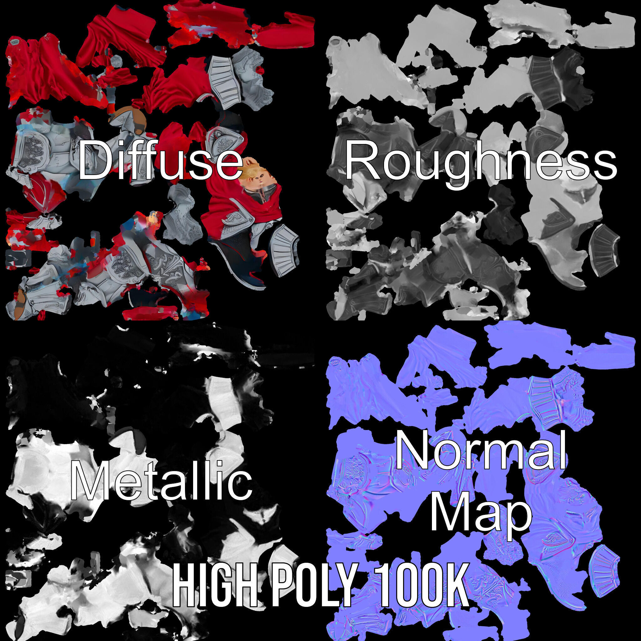 Heroic Knight in Armor with Red Cape Rigged and Animated Char... Low-poly 3D model_3