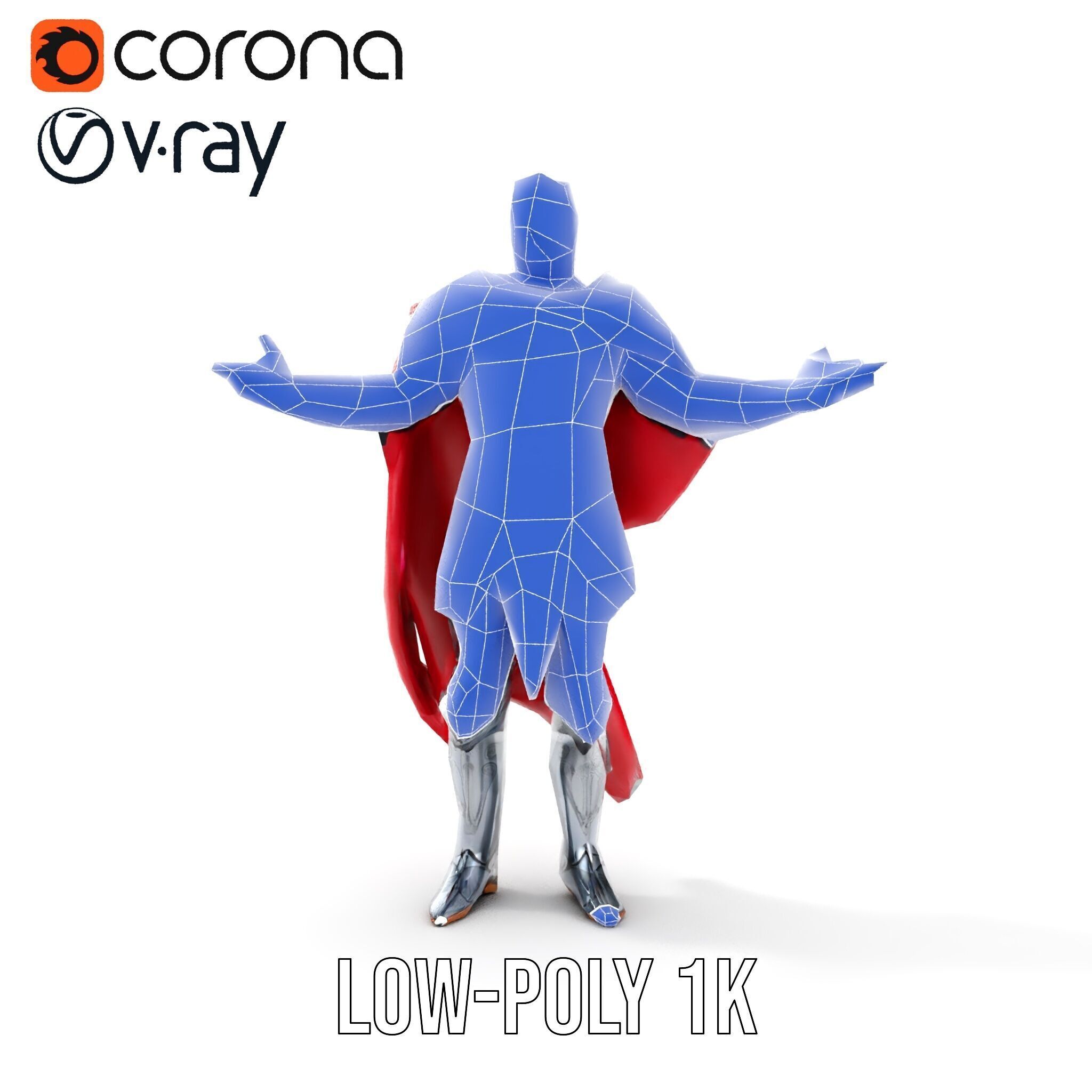 Heroic Knight in Armor with Red Cape Rigged and Animated Char... Low-poly 3D model_31