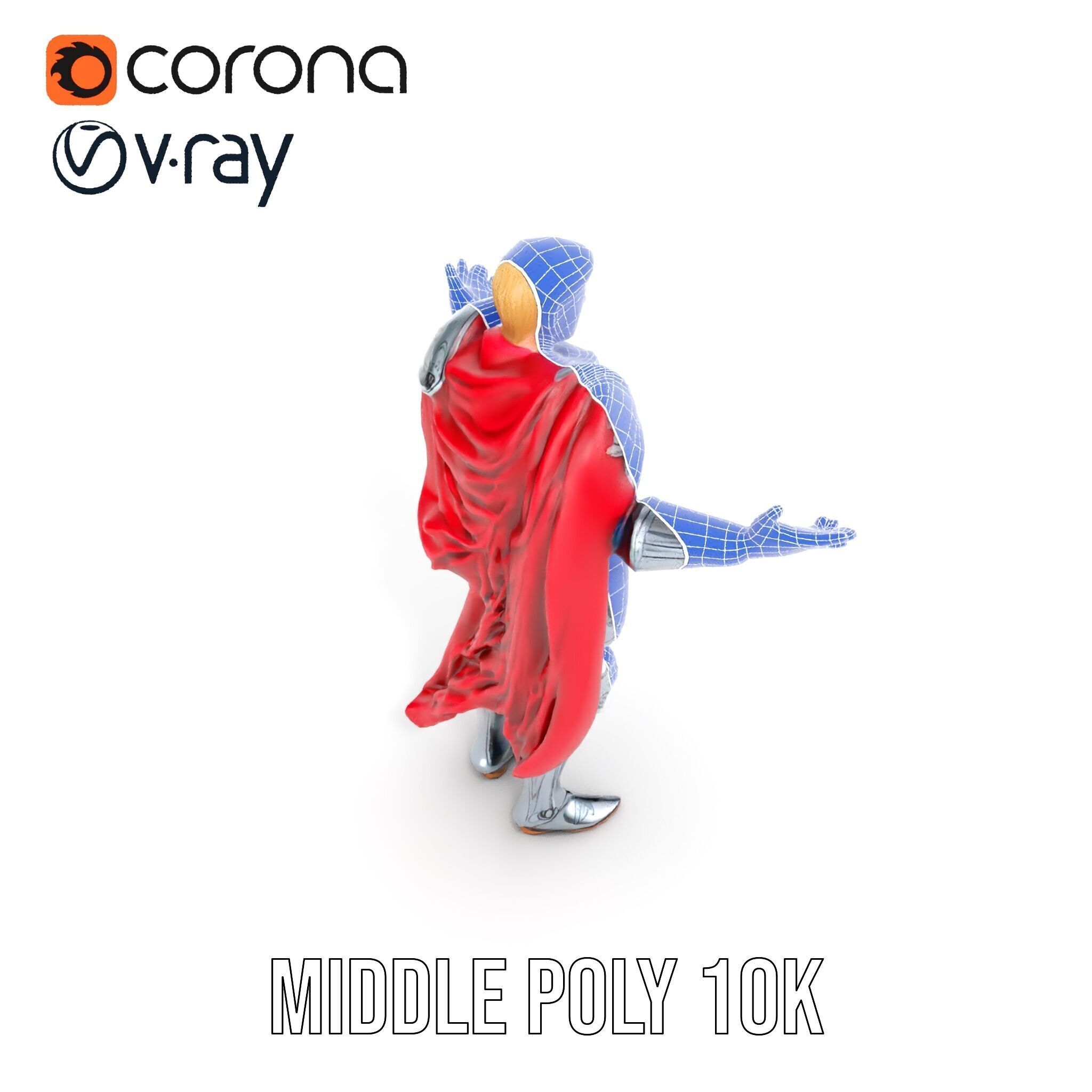 Heroic Knight in Armor with Red Cape Rigged and Animated Char... Low-poly 3D model_33