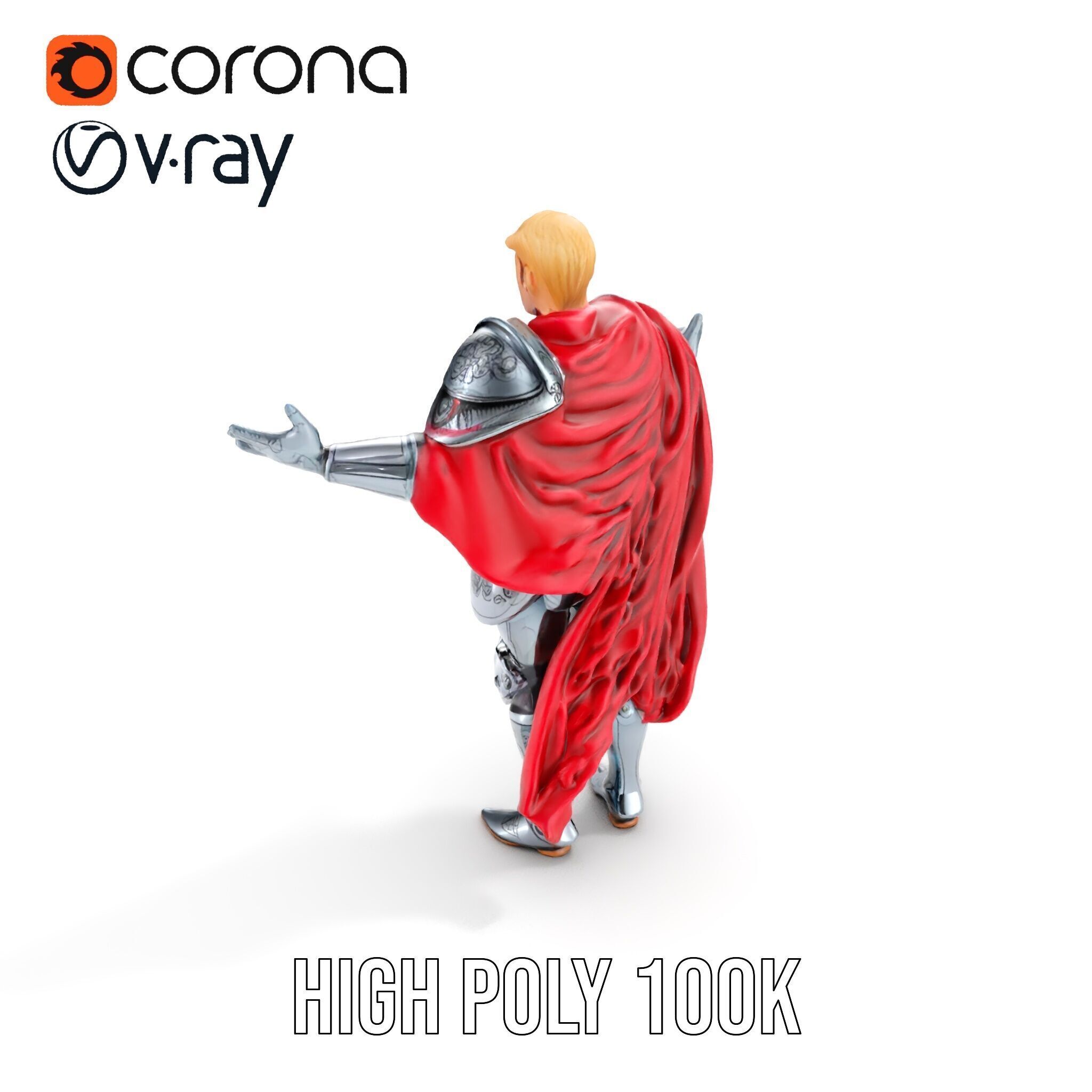 Heroic Knight in Armor with Red Cape Rigged and Animated Char... Low-poly 3D model_29