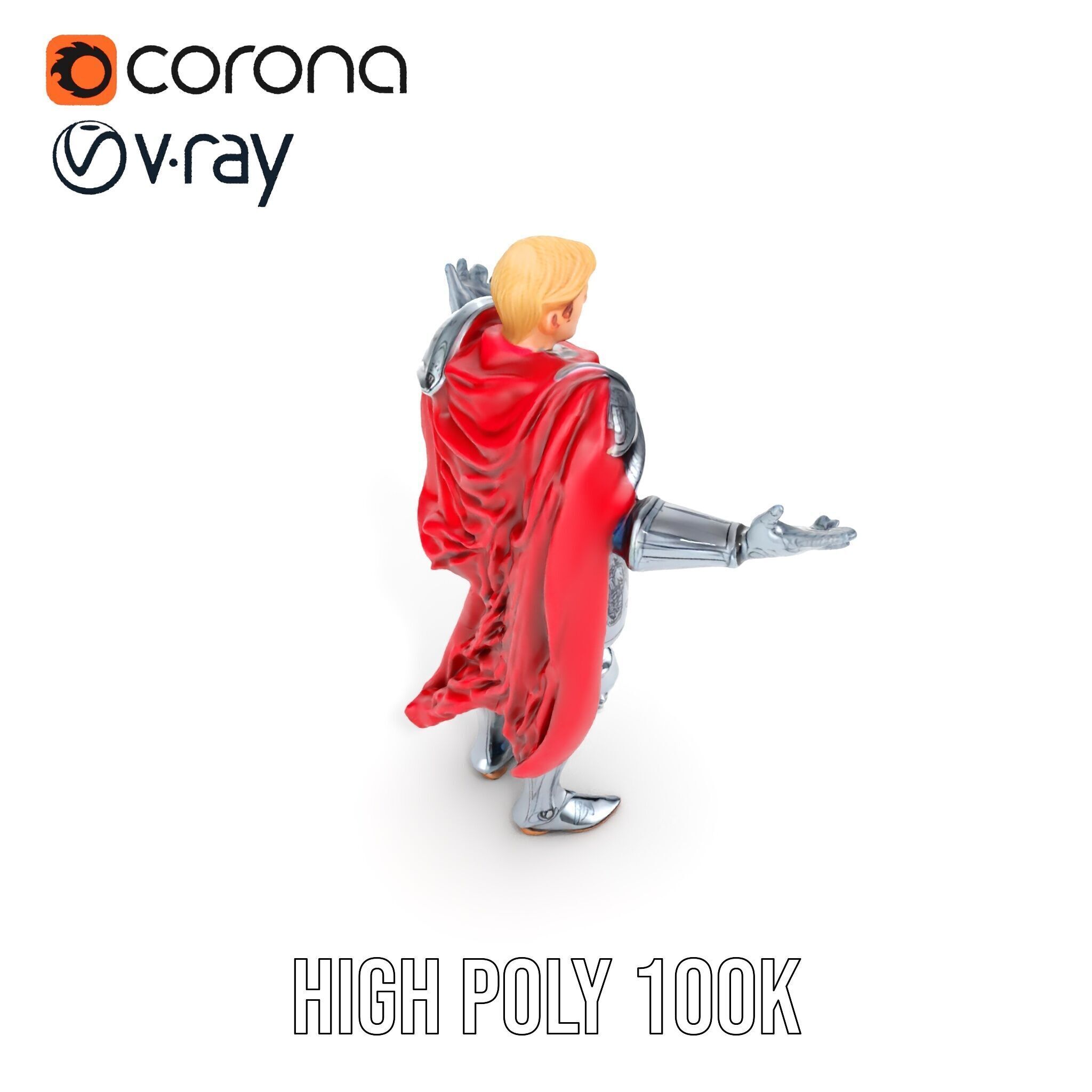 Heroic Knight in Armor with Red Cape Rigged and Animated Char... Low-poly 3D model_35