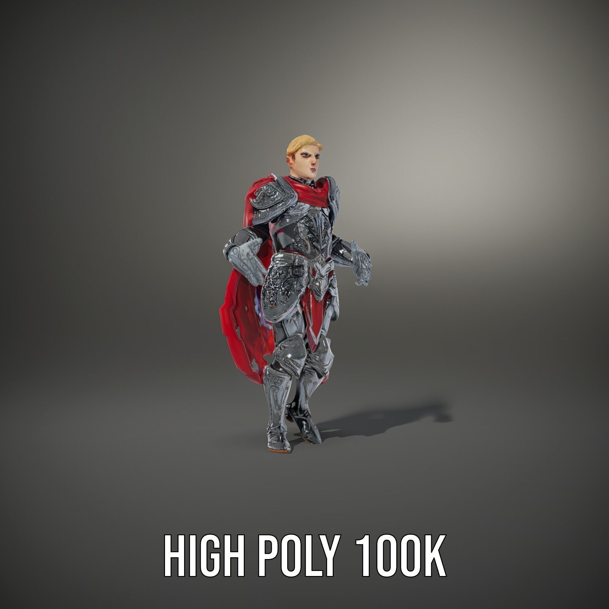 Heroic Knight in Armor with Red Cape Rigged and Animated Char... Low-poly 3D model_11