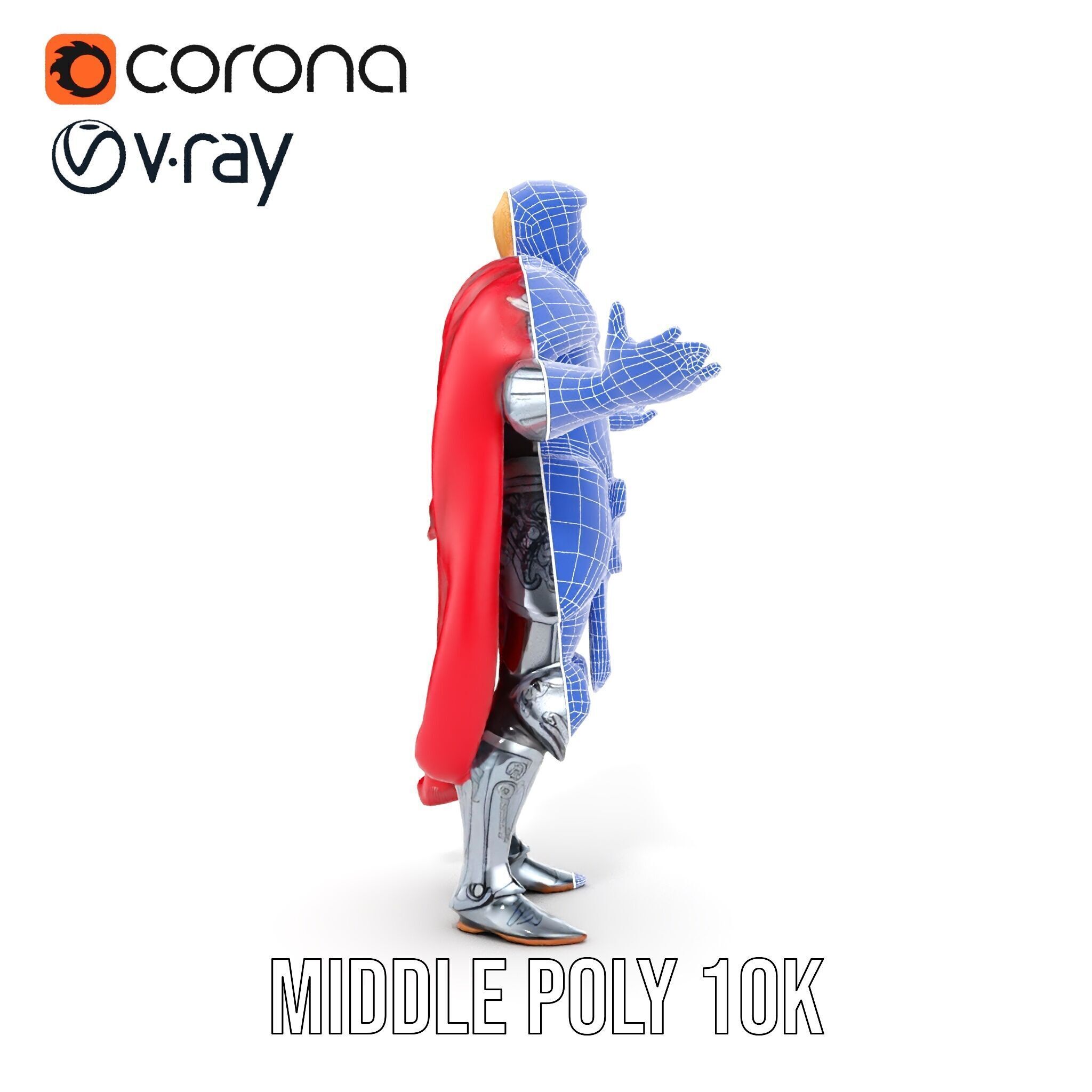 Heroic Knight in Armor with Red Cape Rigged and Animated Char... Low-poly 3D model_27