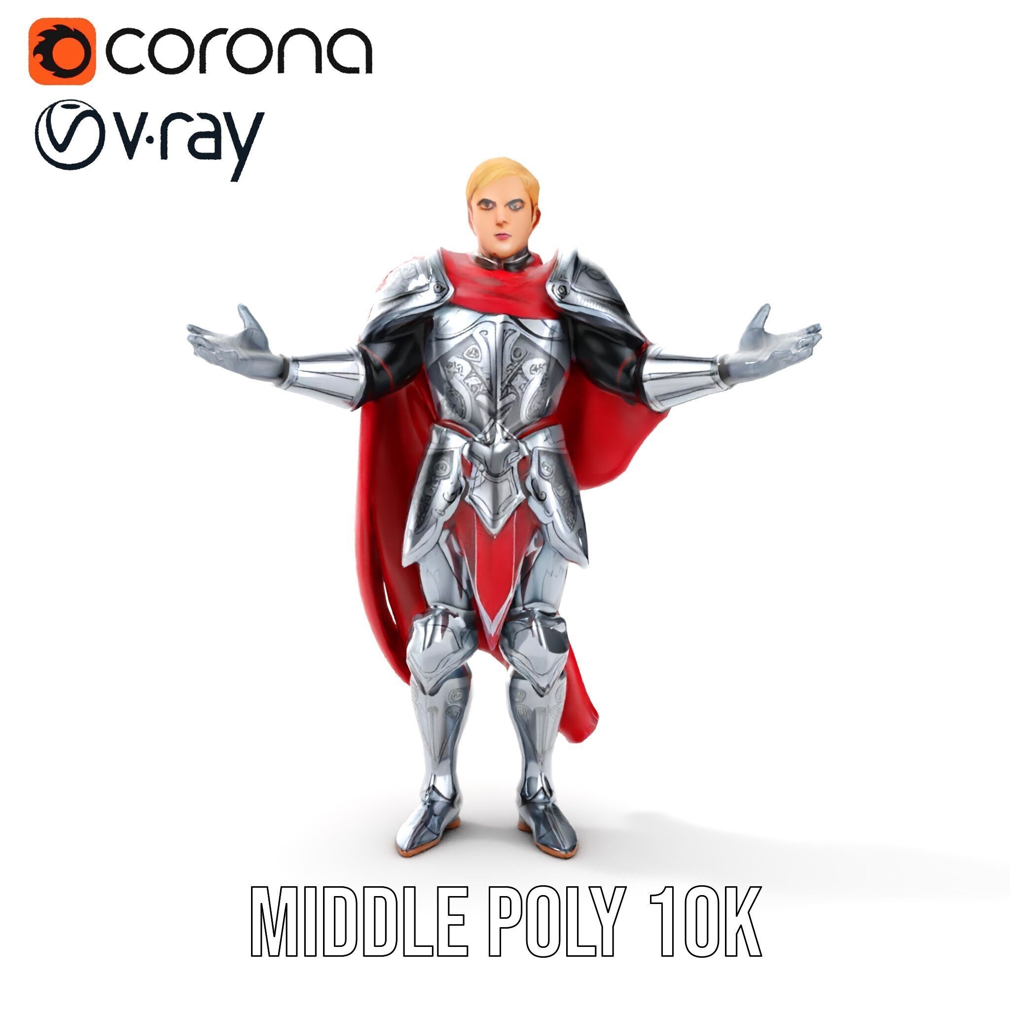 Heroic Knight in Armor with Red Cape Rigged and Animated Char... Low-poly 3D model_20
