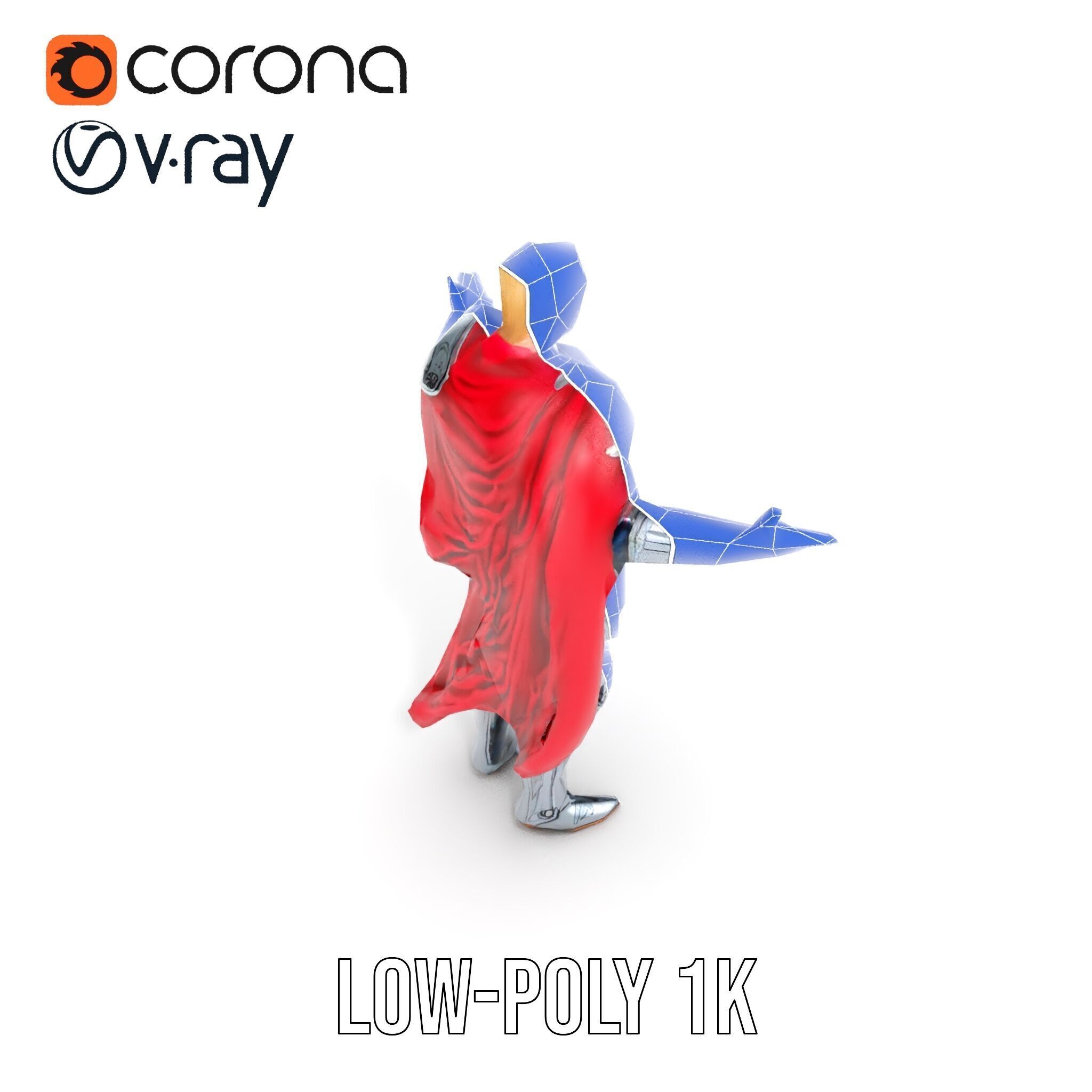 Heroic Knight in Armor with Red Cape Rigged and Animated Char... Low-poly 3D model_28