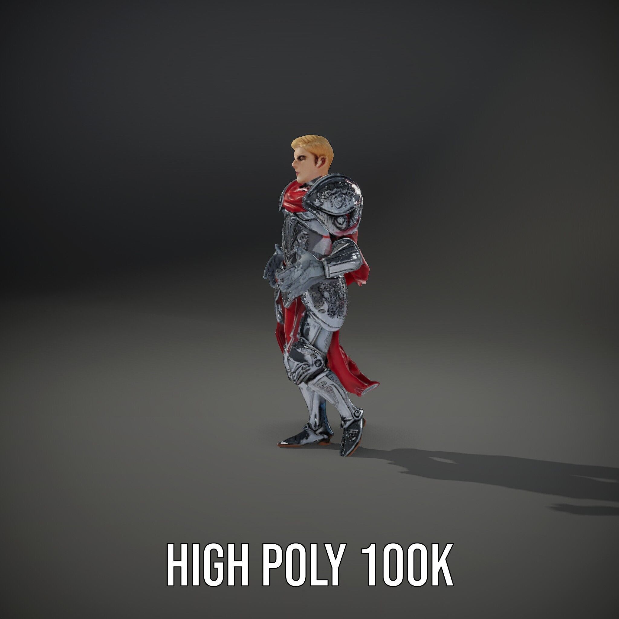 Heroic Knight in Armor with Red Cape Rigged and Animated Char... Low-poly 3D model_8