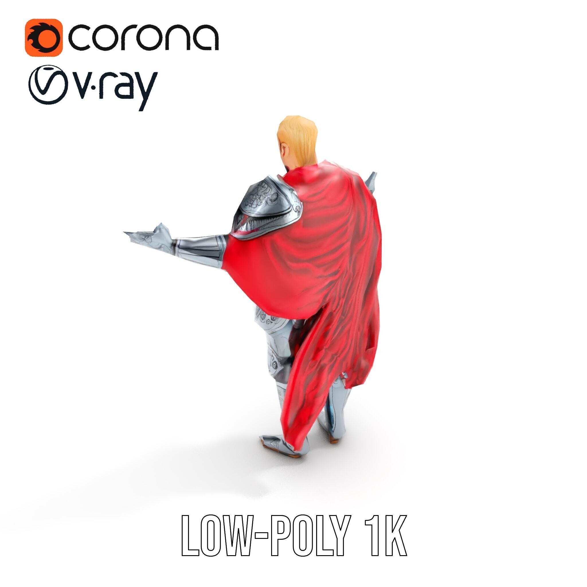 Heroic Knight in Armor with Red Cape Rigged and Animated Char... Low-poly 3D model_16
