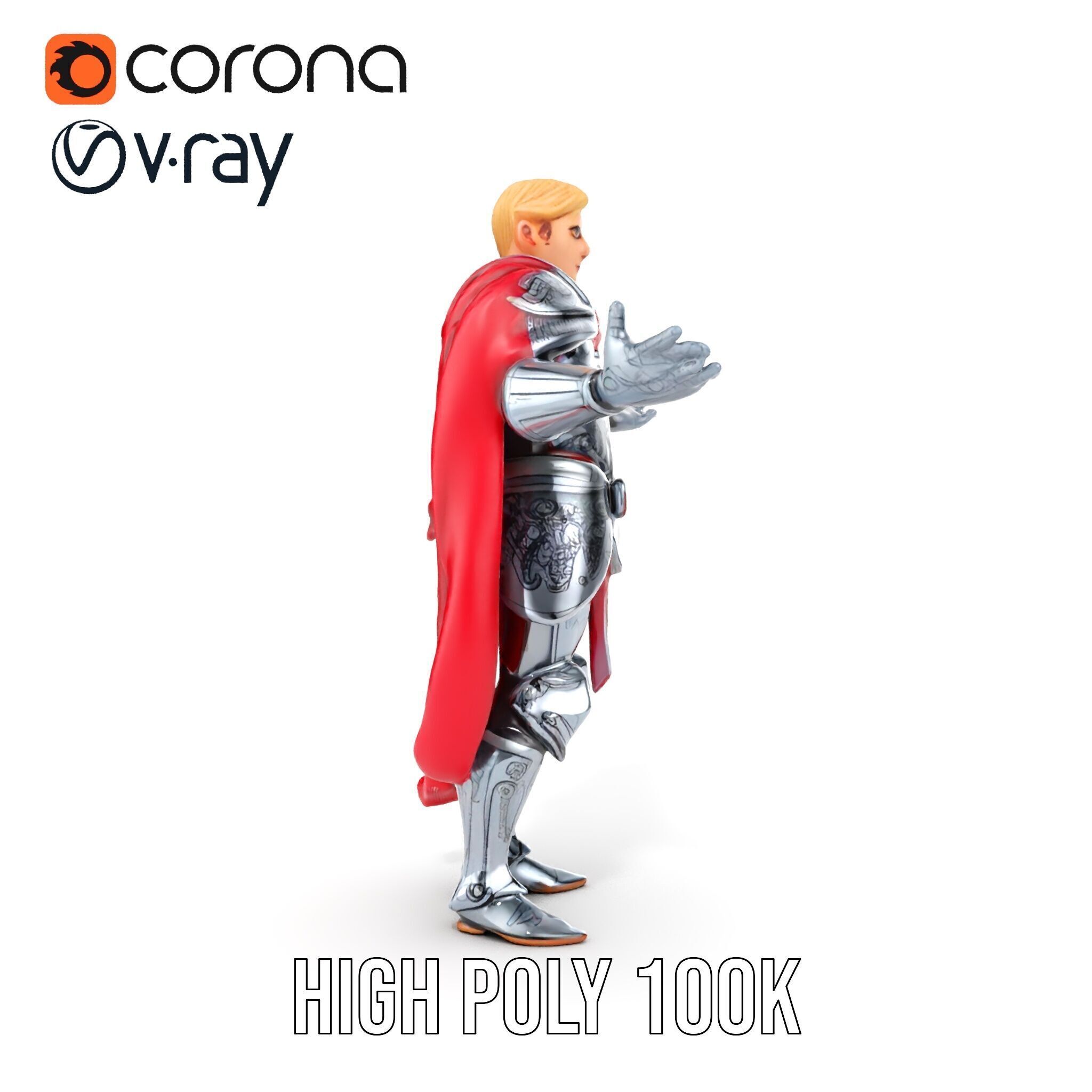 Heroic Knight in Armor with Red Cape Rigged and Animated Char... Low-poly 3D model_32