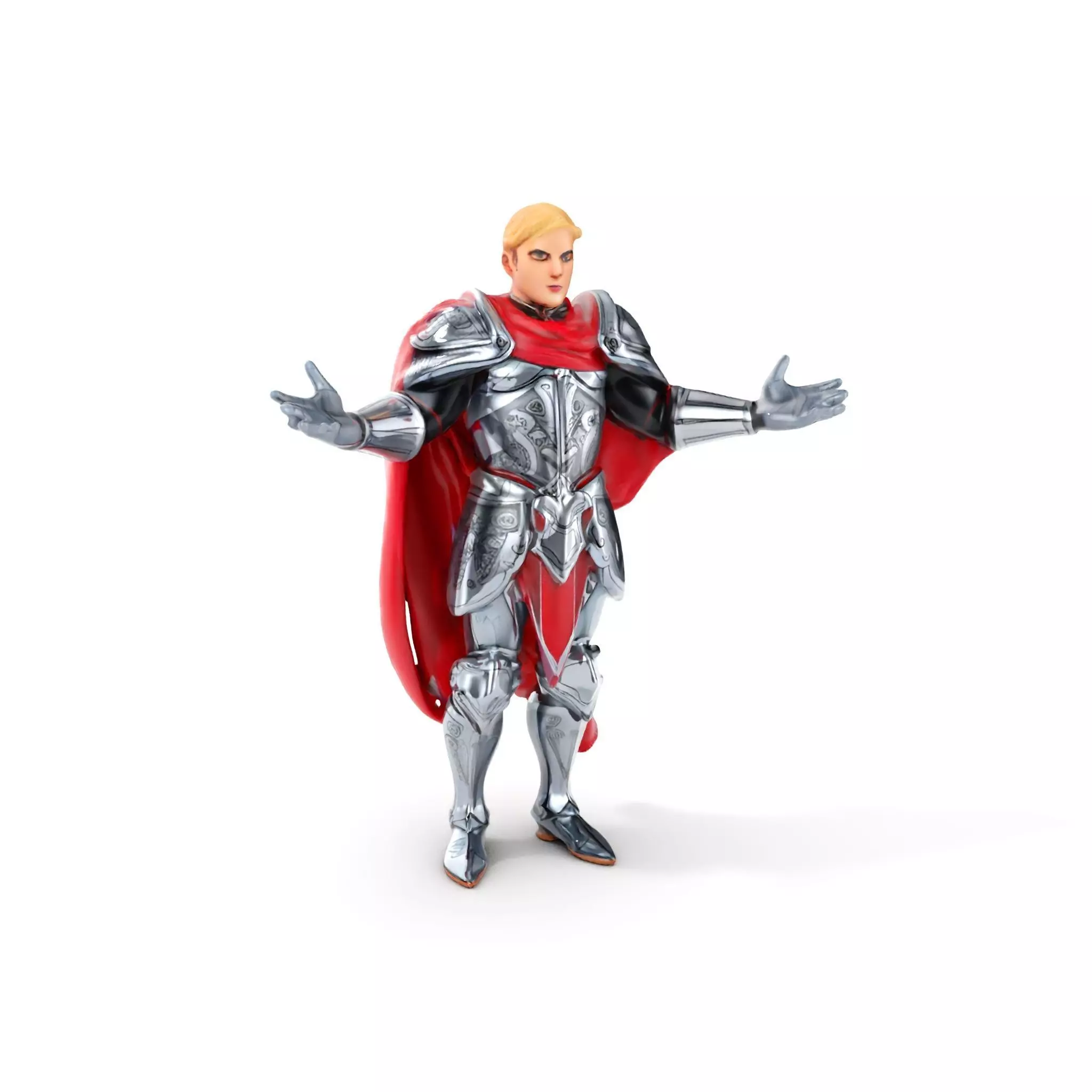 Heroic Knight in Armor with Red Cape Rigged and Animated Char... Low-poly 3D model_0