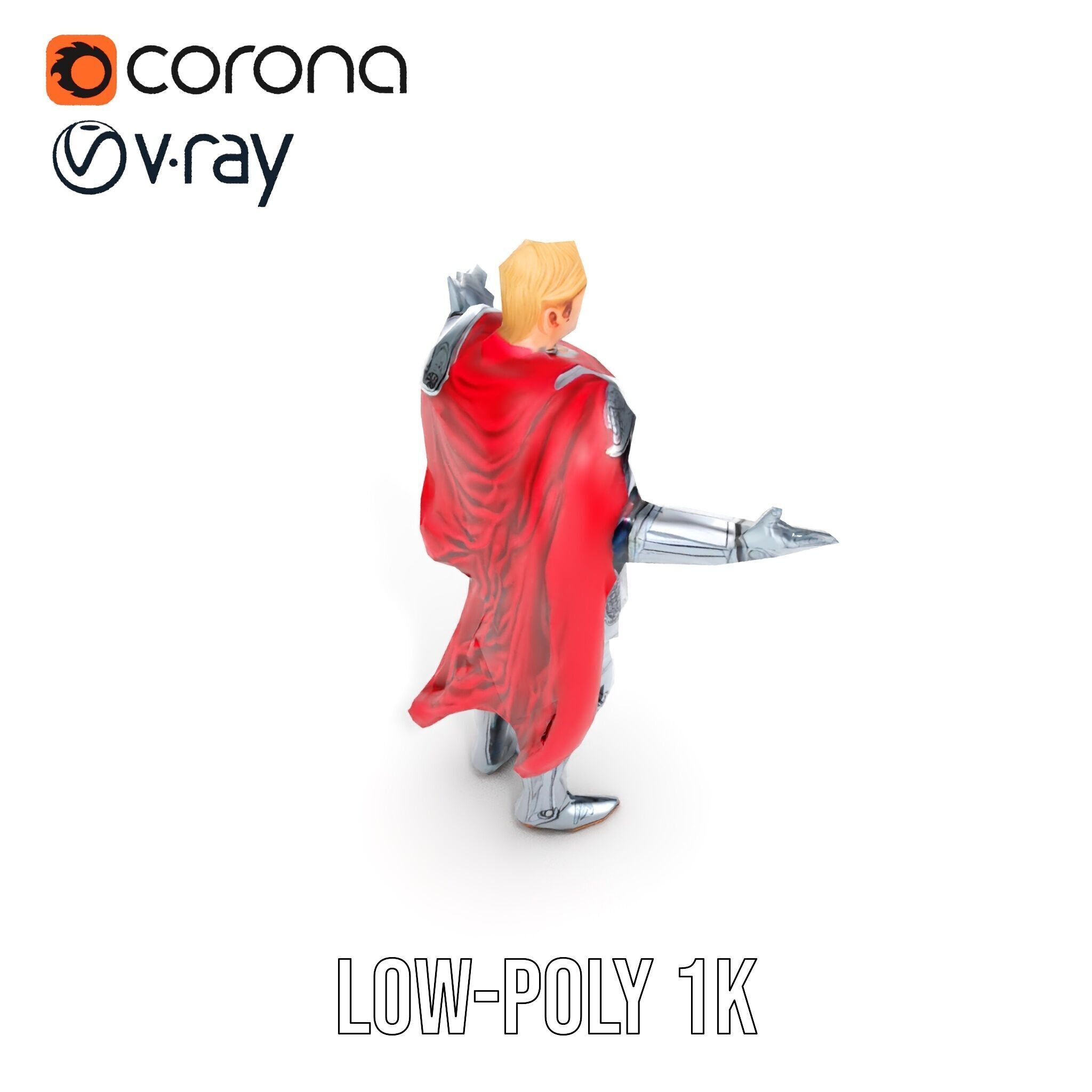 Heroic Knight in Armor with Red Cape Rigged and Animated Char... Low-poly 3D model_21
