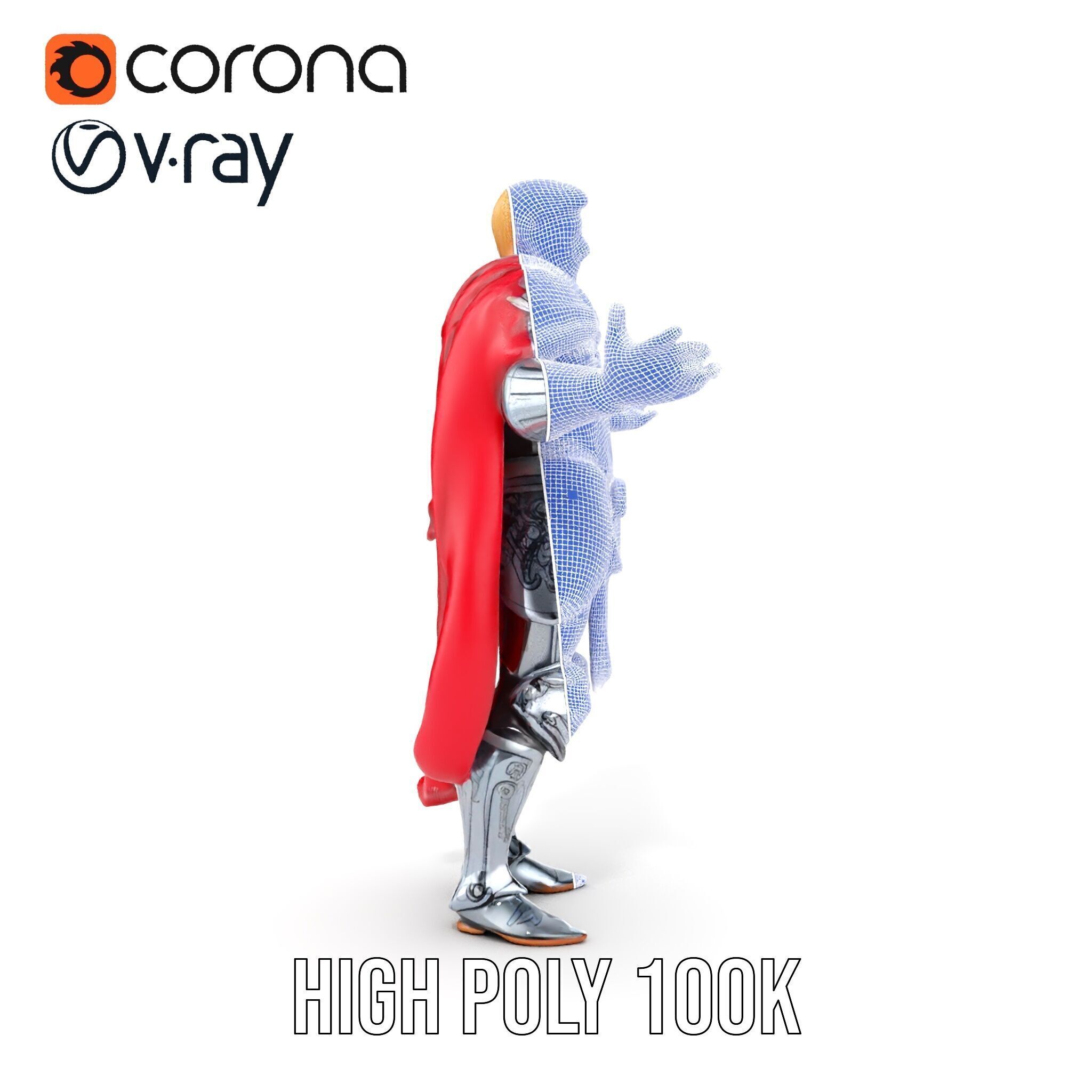 Heroic Knight in Armor with Red Cape Rigged and Animated Char... Low-poly 3D model_37