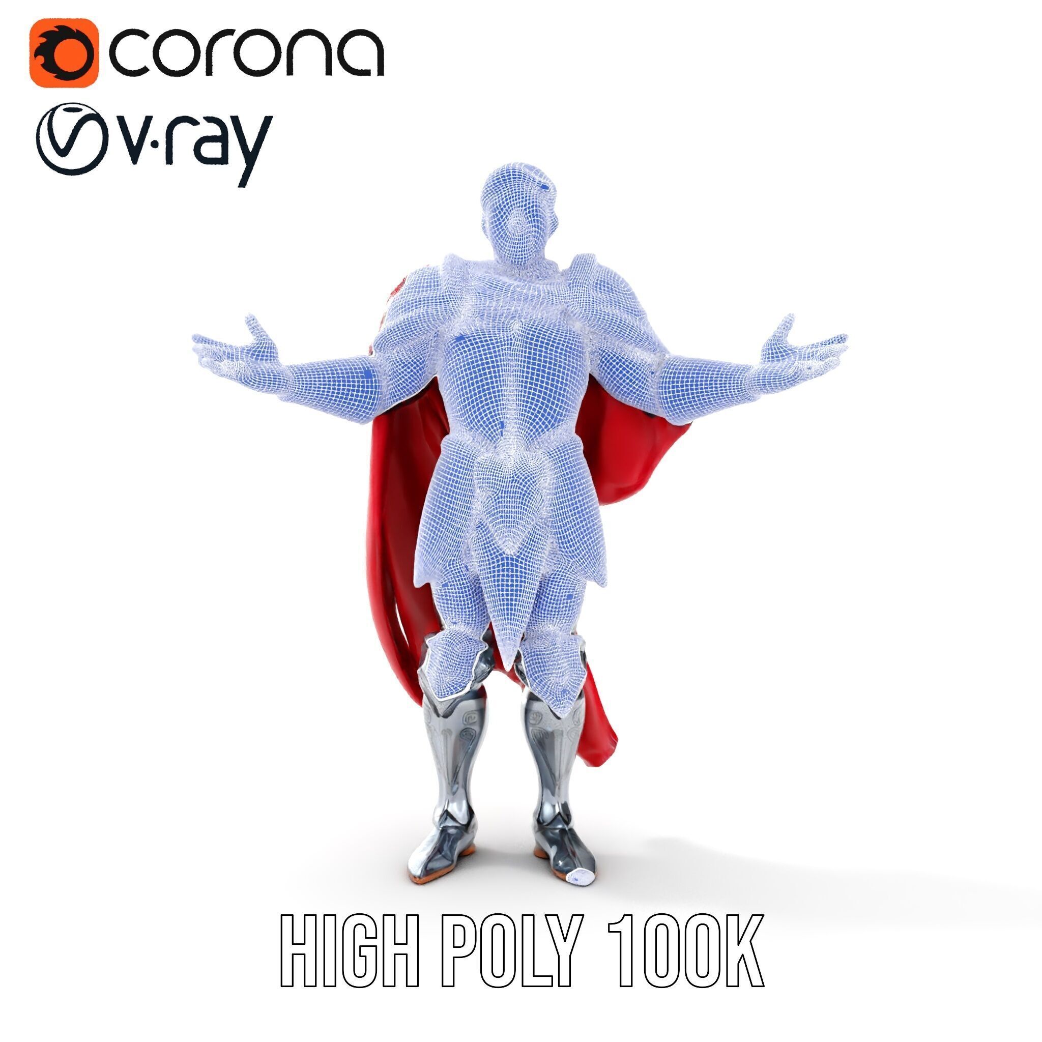 Heroic Knight in Armor with Red Cape Rigged and Animated Char... Low-poly 3D model_39