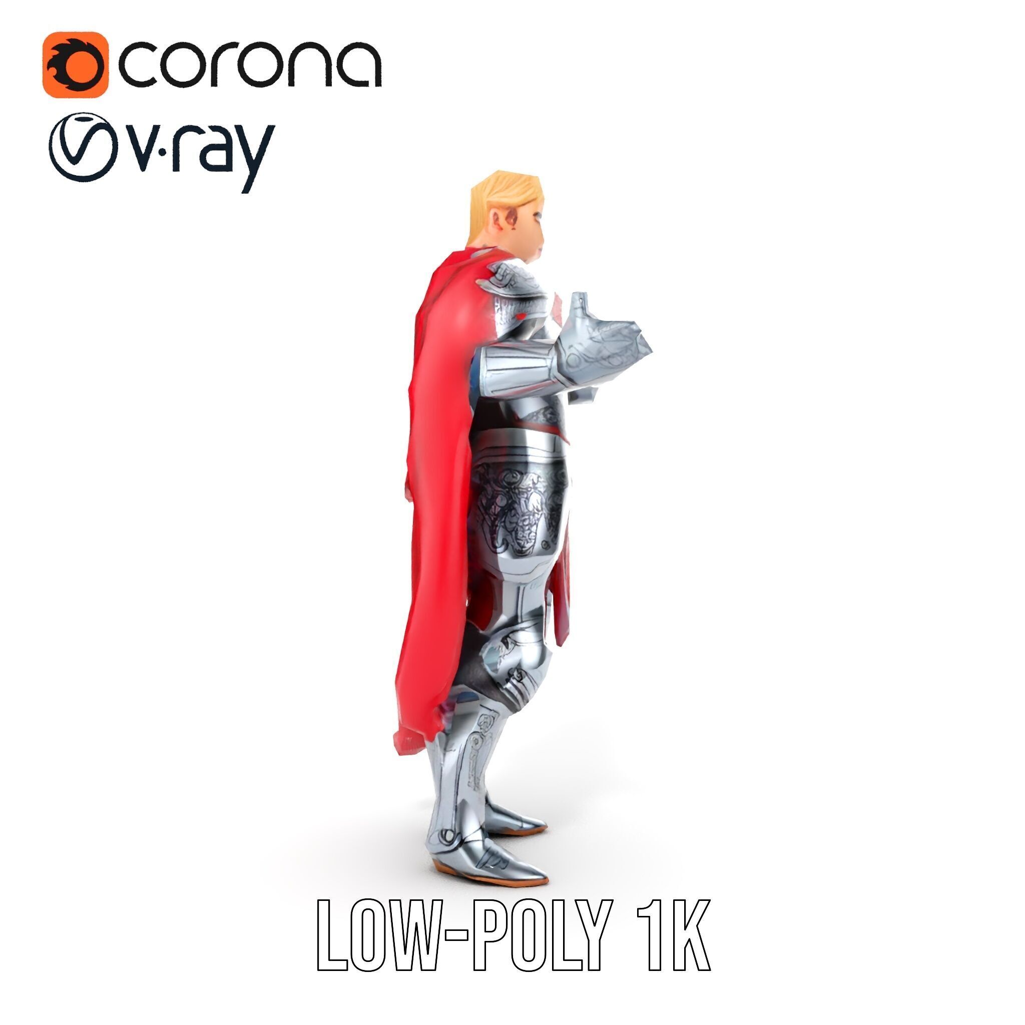 Heroic Knight in Armor with Red Cape Rigged and Animated Char... Low-poly 3D model_24