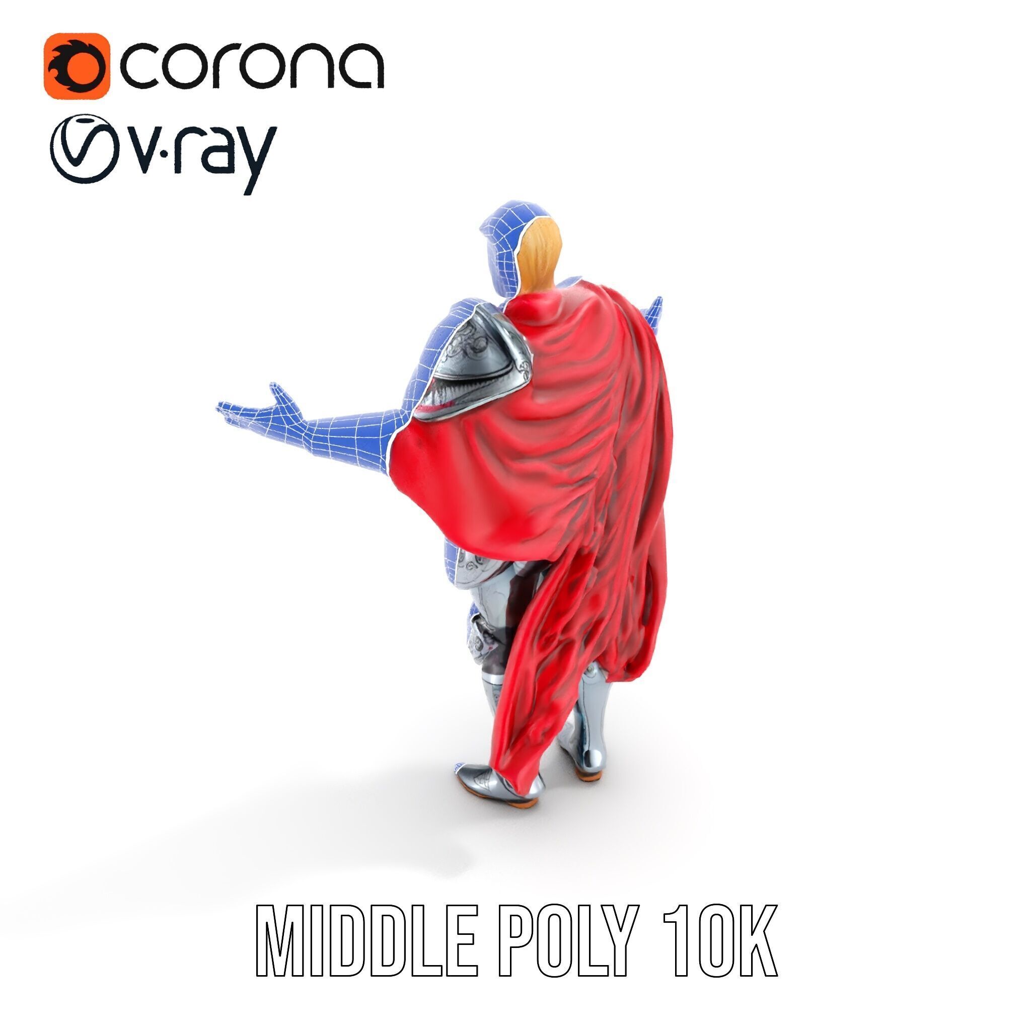 Heroic Knight in Armor with Red Cape Rigged and Animated Char... Low-poly 3D model_23