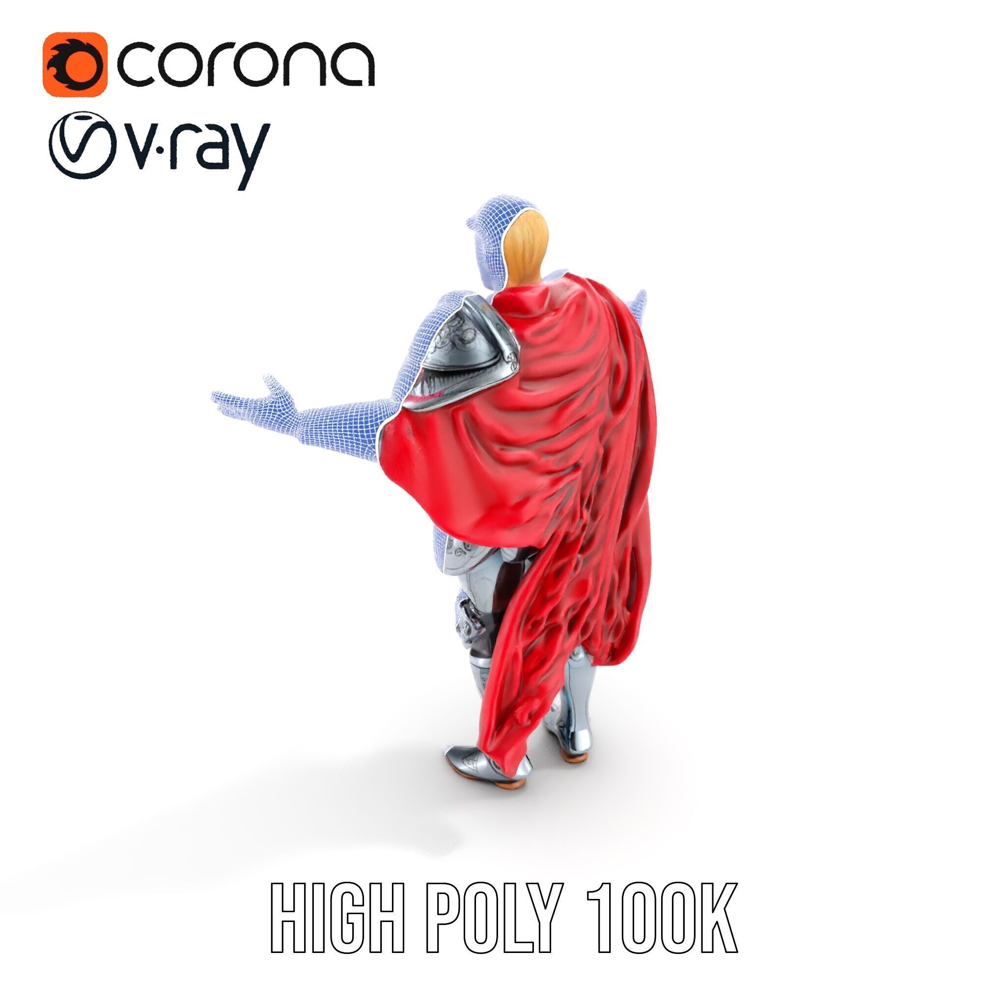 Heroic Knight in Armor with Red Cape Rigged and Animated Char... Low-poly 3D model_22