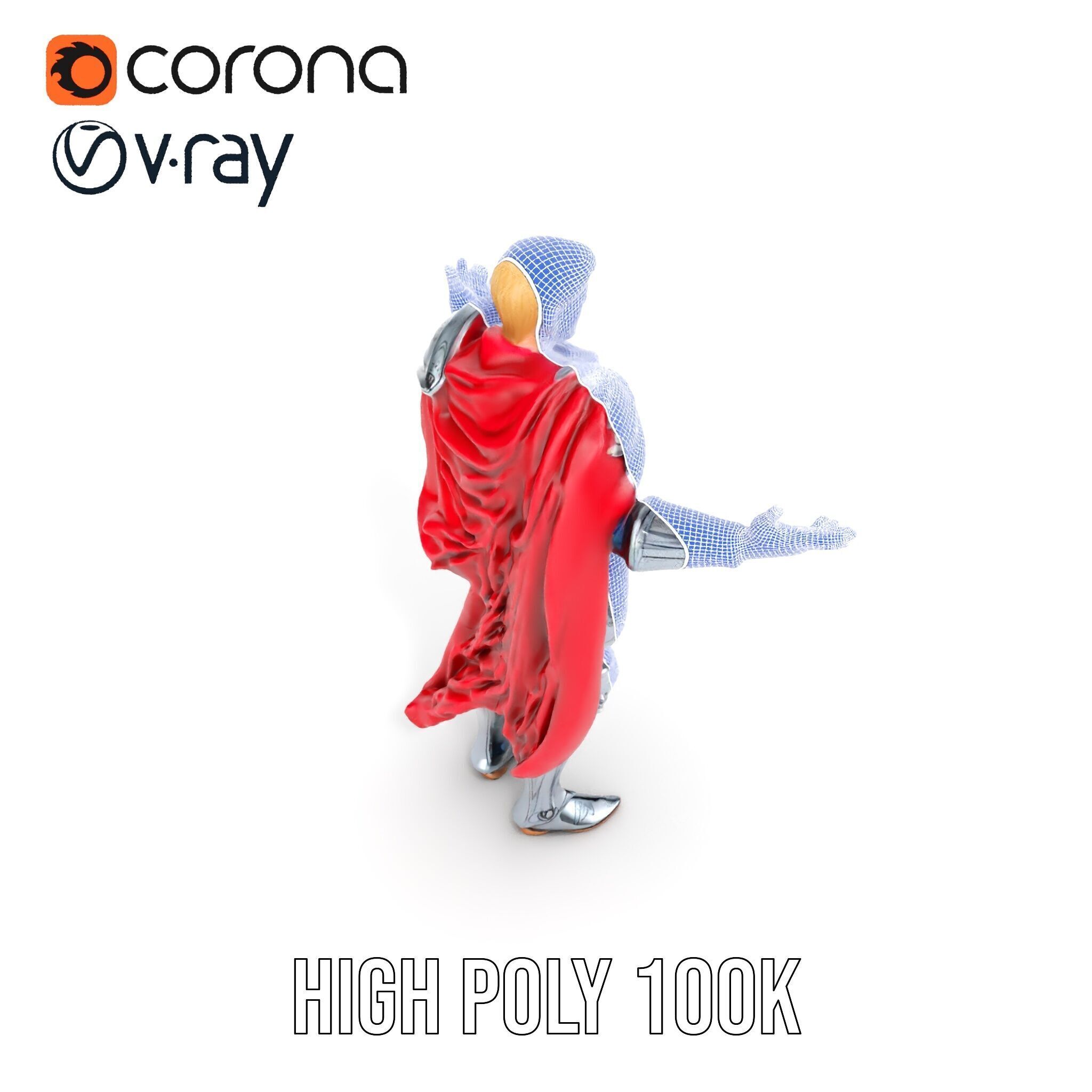 Heroic Knight in Armor with Red Cape Rigged and Animated Char... Low-poly 3D model_40