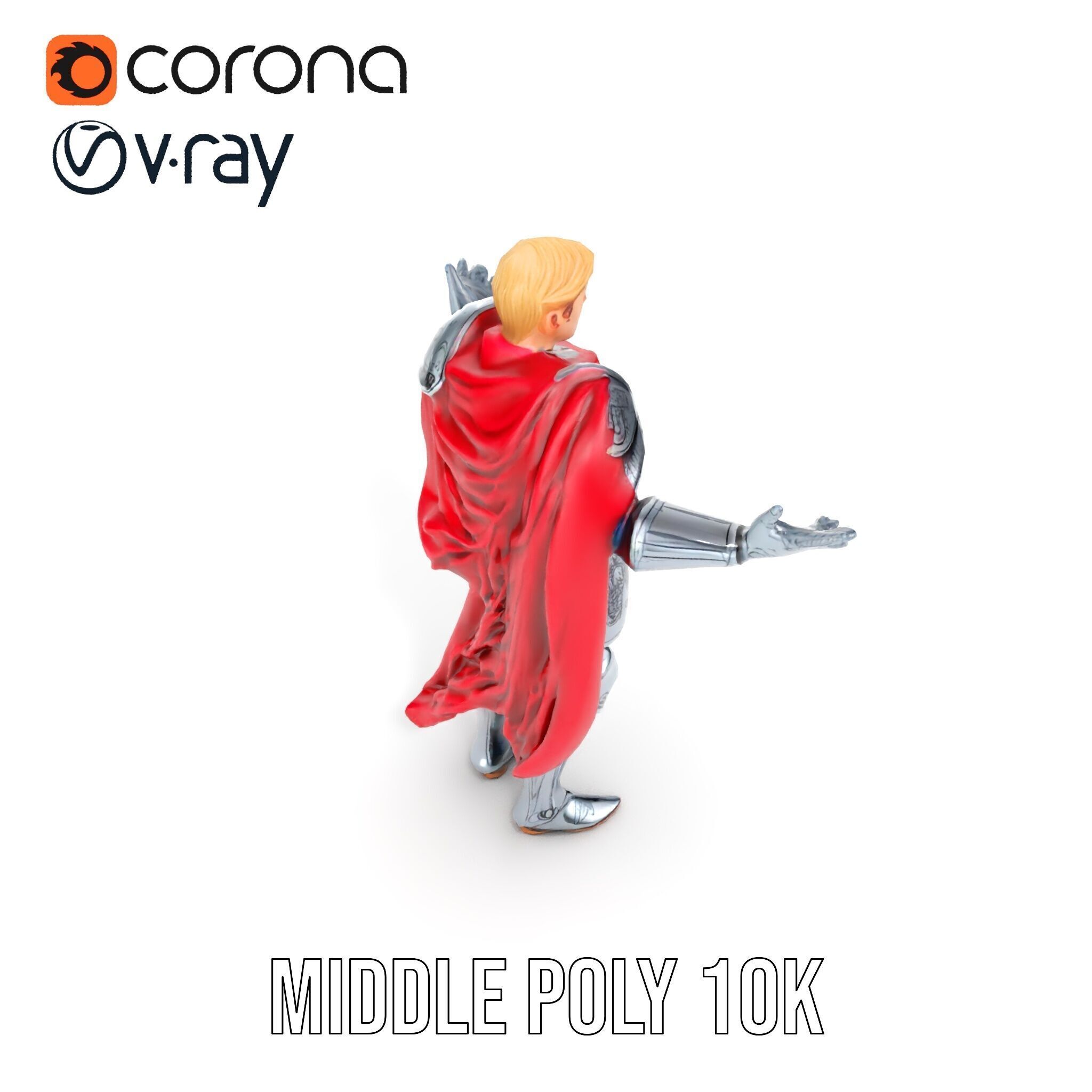 Heroic Knight in Armor with Red Cape Rigged and Animated Char... Low-poly 3D model_17