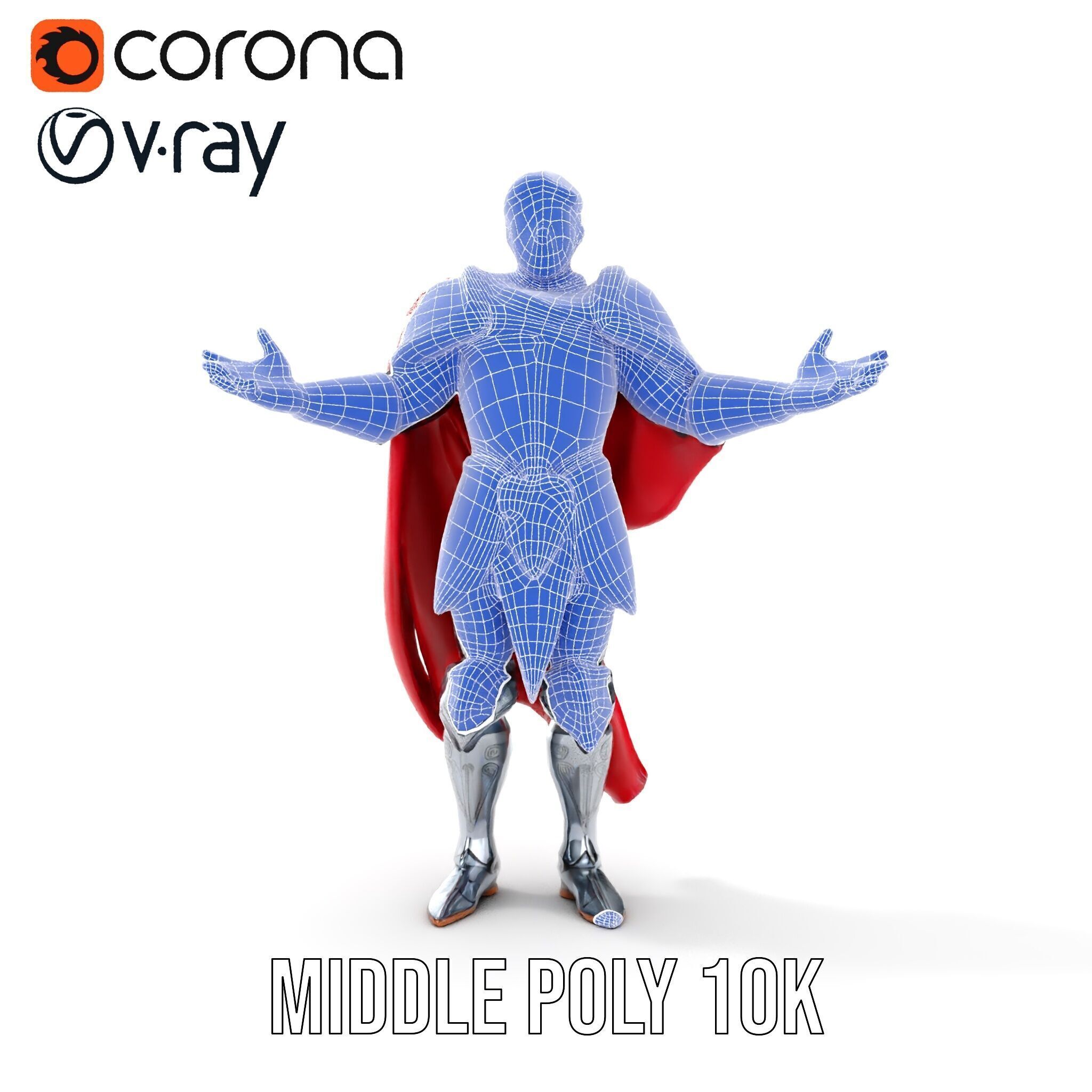 Heroic Knight in Armor with Red Cape Rigged and Animated Char... Low-poly 3D model_36