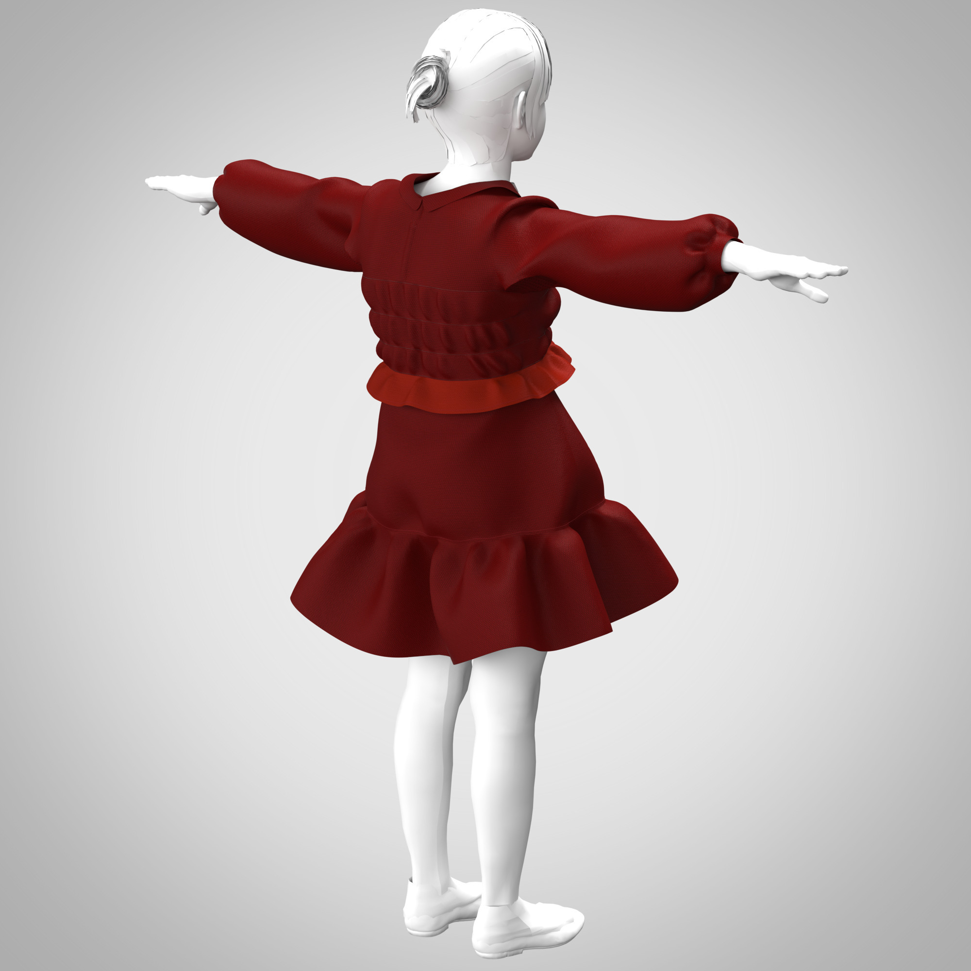 girls party dress rigged model Low-poly 3D model_2
