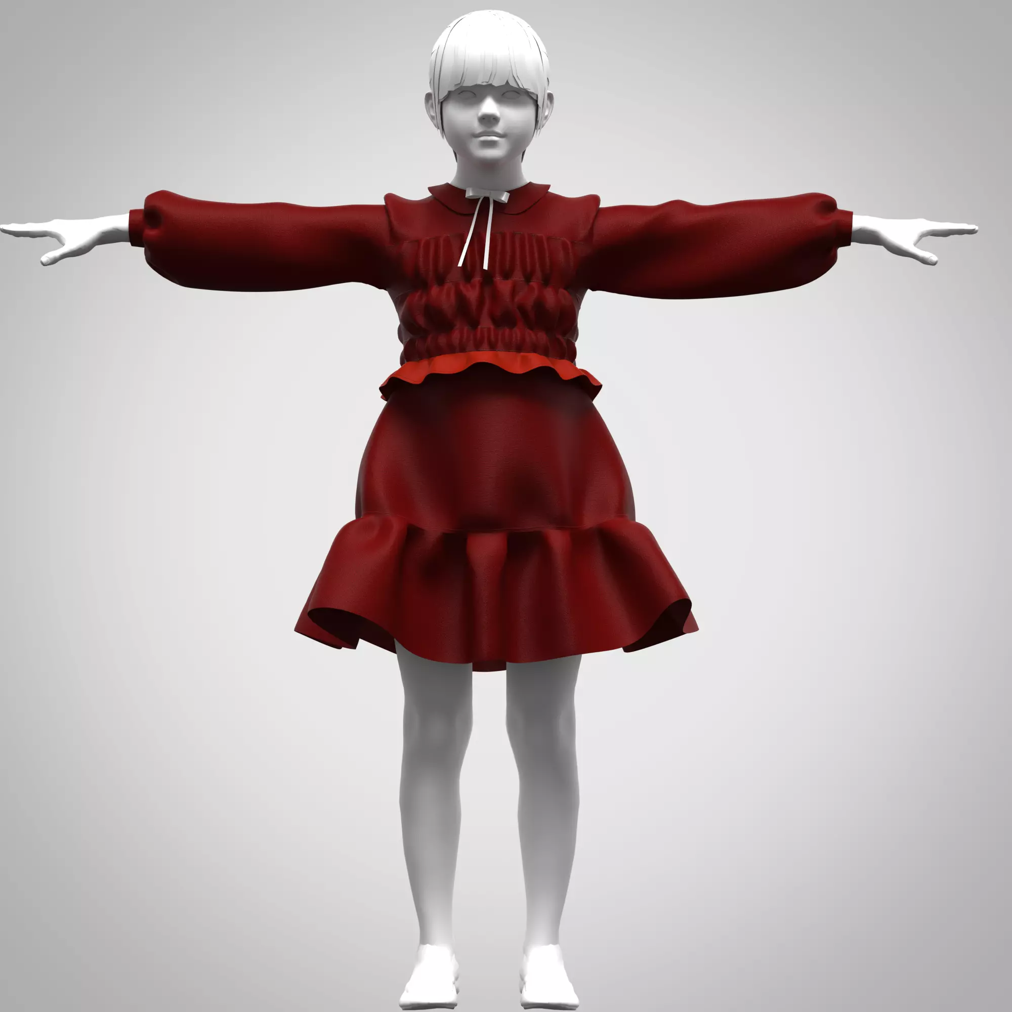 girls party dress rigged model Low-poly 3D model_0