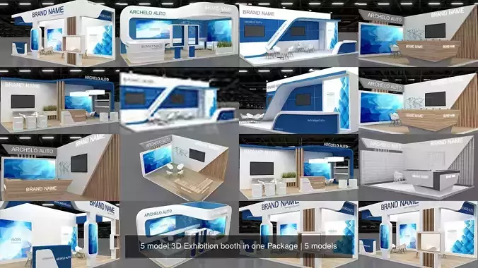 5 model 3D Exhibition booth in one Package