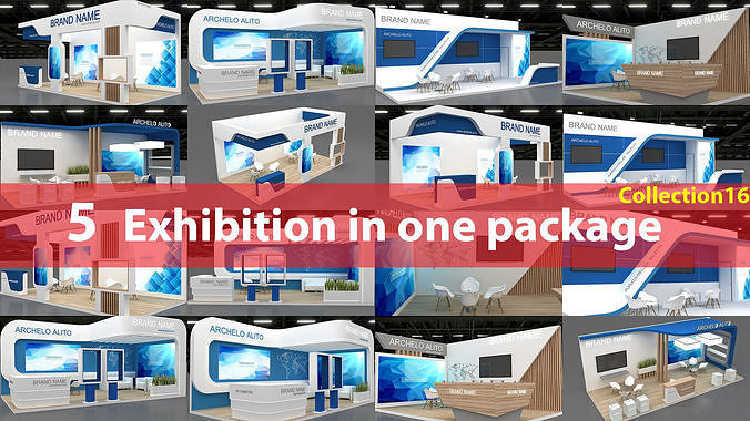 5 model 3D Exhibition booth in one Package 3D Model Collection