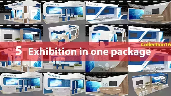 5 model 3D Exhibition booth in one Package 3D Model Collection